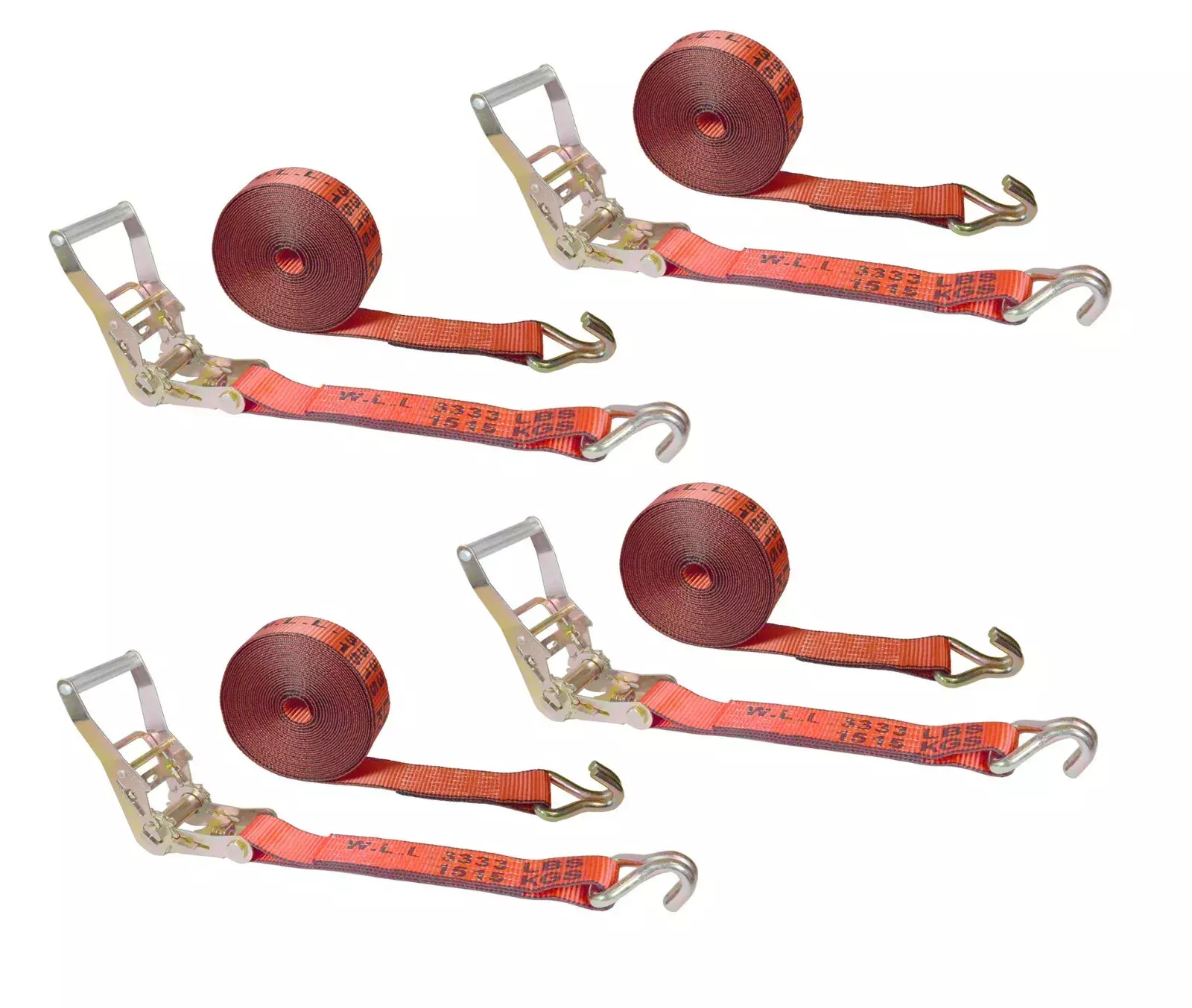 Mega Cargo Control USA Heavy Duty 2 x 50' Ratchet Strap J Hook Flatbed Truck Farm Tie Down 4 Pack