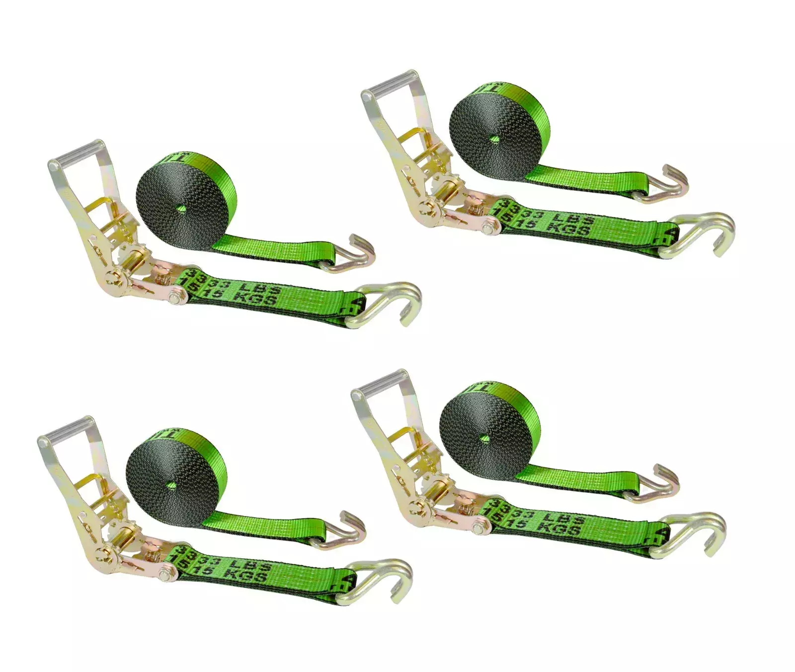 Mega Cargo Control USA Heavy Duty 2 x 50' Ratchet Strap J Hook Flatbed Truck Farm Tie Down 4 Pack