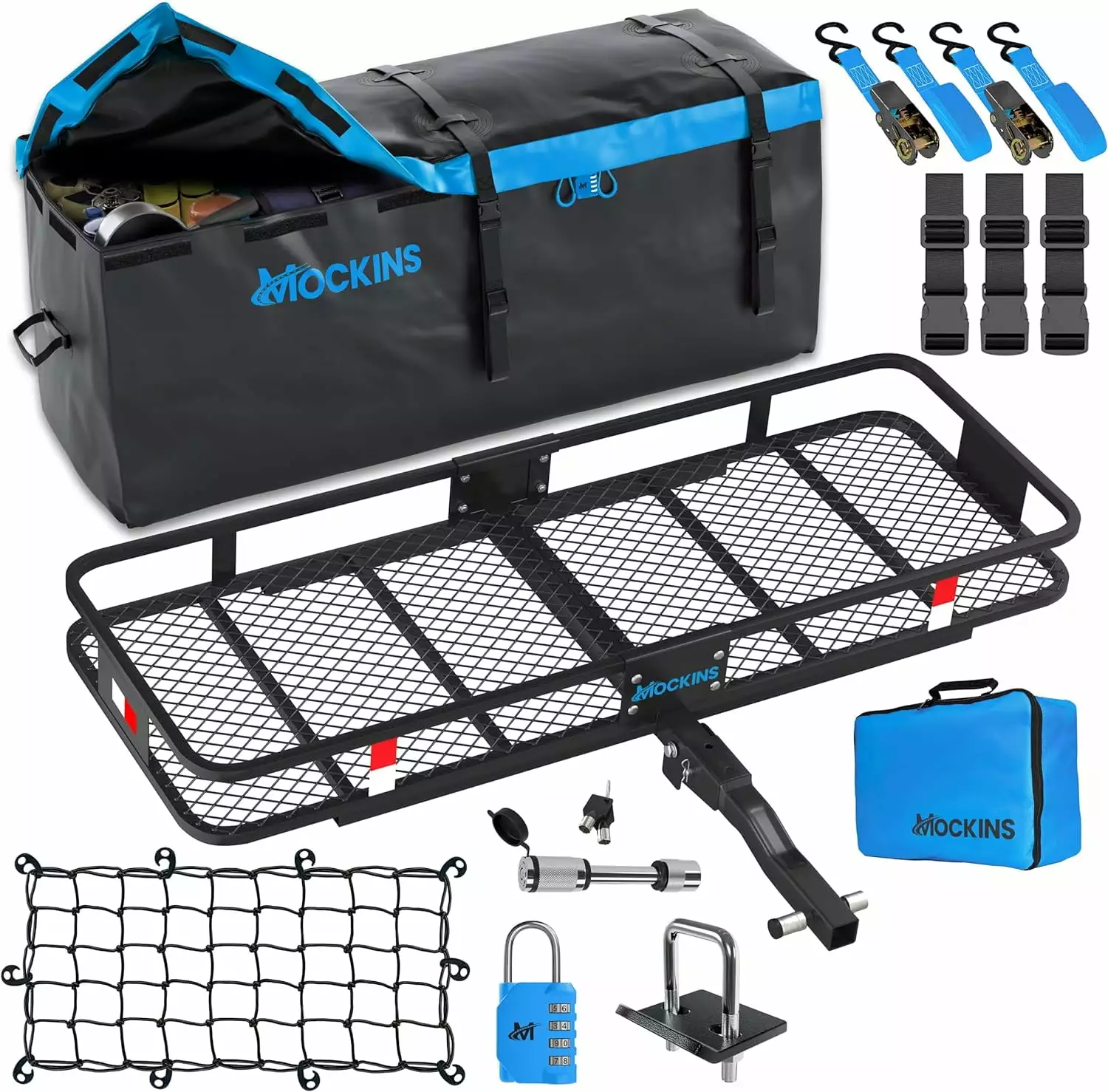 Mockins 60x20x6 Hitch Mount Cargo Trailer | 500lbs Cap. 2 Receiver Compatible Hitch Rack with 16 CF Waterproof Bag