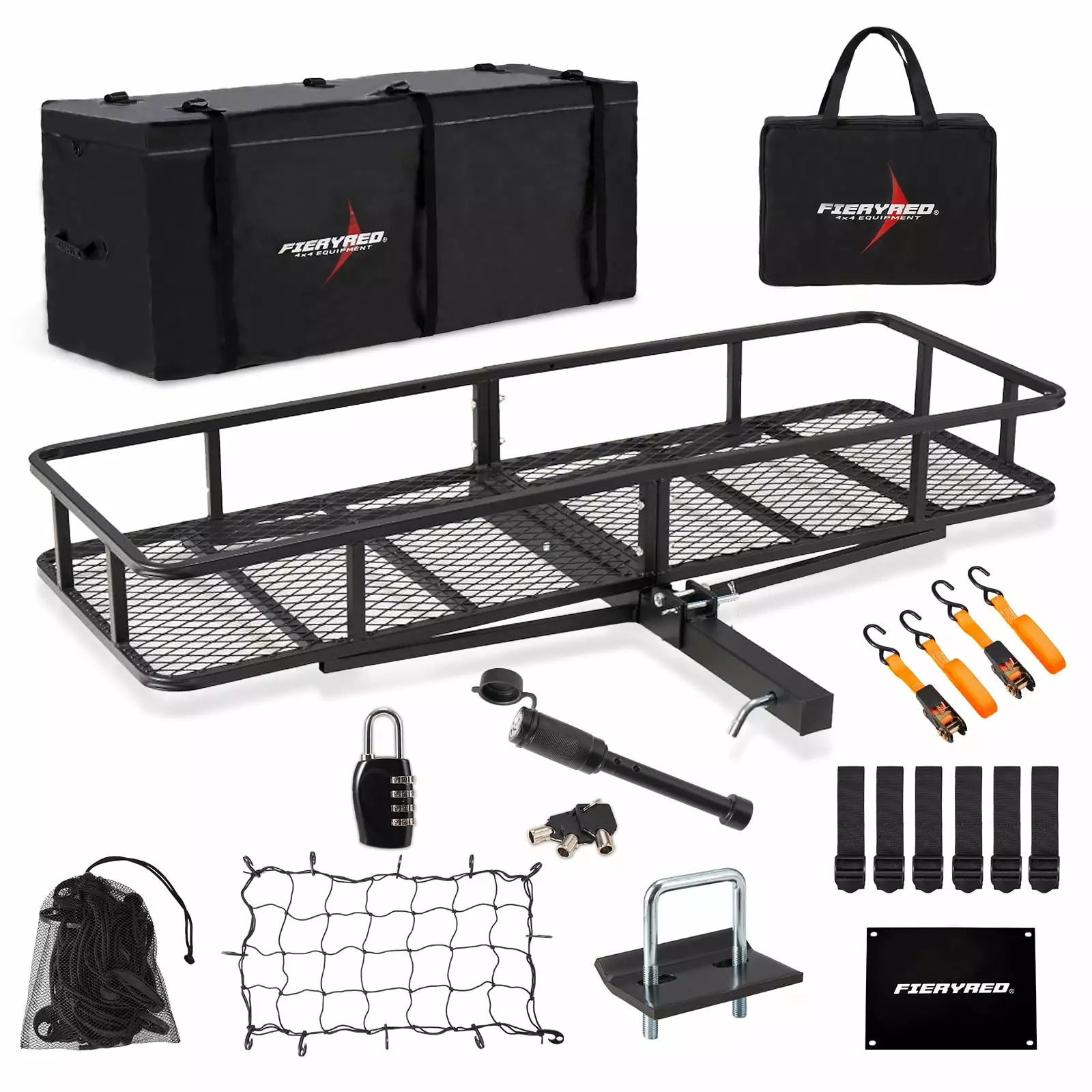 Mondawe 60x20x7 in Hitch Mount Cargo Carrier. 500lb Folding Trailer Hitch Cargo Basket & Waterproof Cargo Bag. Luggage Carrier Rack Fits 2 Hitch Receiver with Cargo Net for SUV Truck Pickup