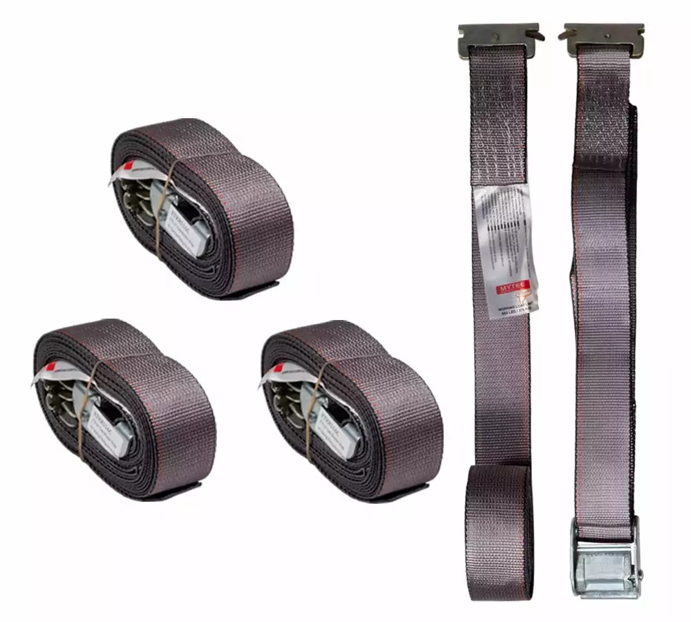 4 Pack 2''x16' Logistic E-Track Cam Buckle Straps with Spring E-Fittings - 2500 lbs Breaking Strength - Cam Buckle Cargo Load Straps for Enclosed Semi Trailers. Box Trucks