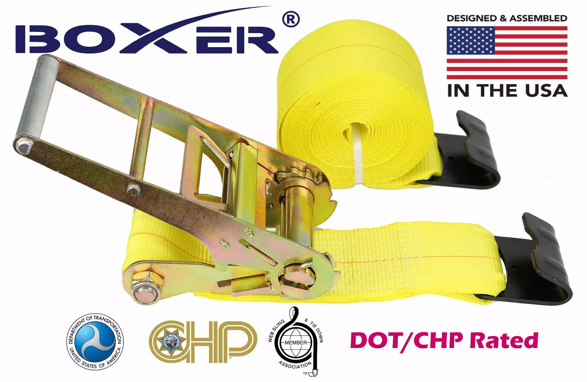 New Boxer DOT 4 X 30' Ratchet Strap W/ Flat Hooks Flatbed Truck Trailer Tie Down 5400 LB US Made