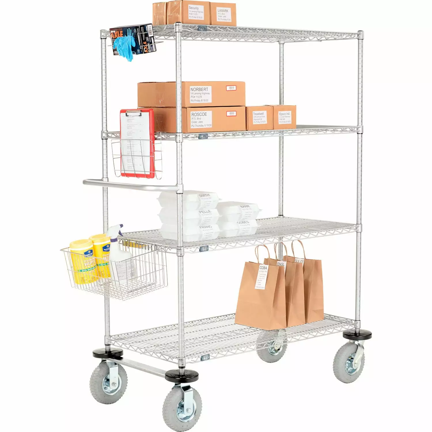 Nexelate Curbside Wire Truck w/4 Shelves & Pneumatic Casters. 48L x 21W x 72H