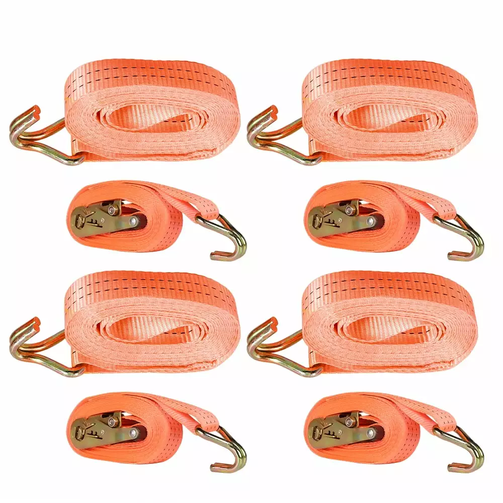 OTTULUR LABLT 4 Pack 1.5??20' 4000 lbs Orange Ratchet Straps J Hook Heavy Duty Tie Downs