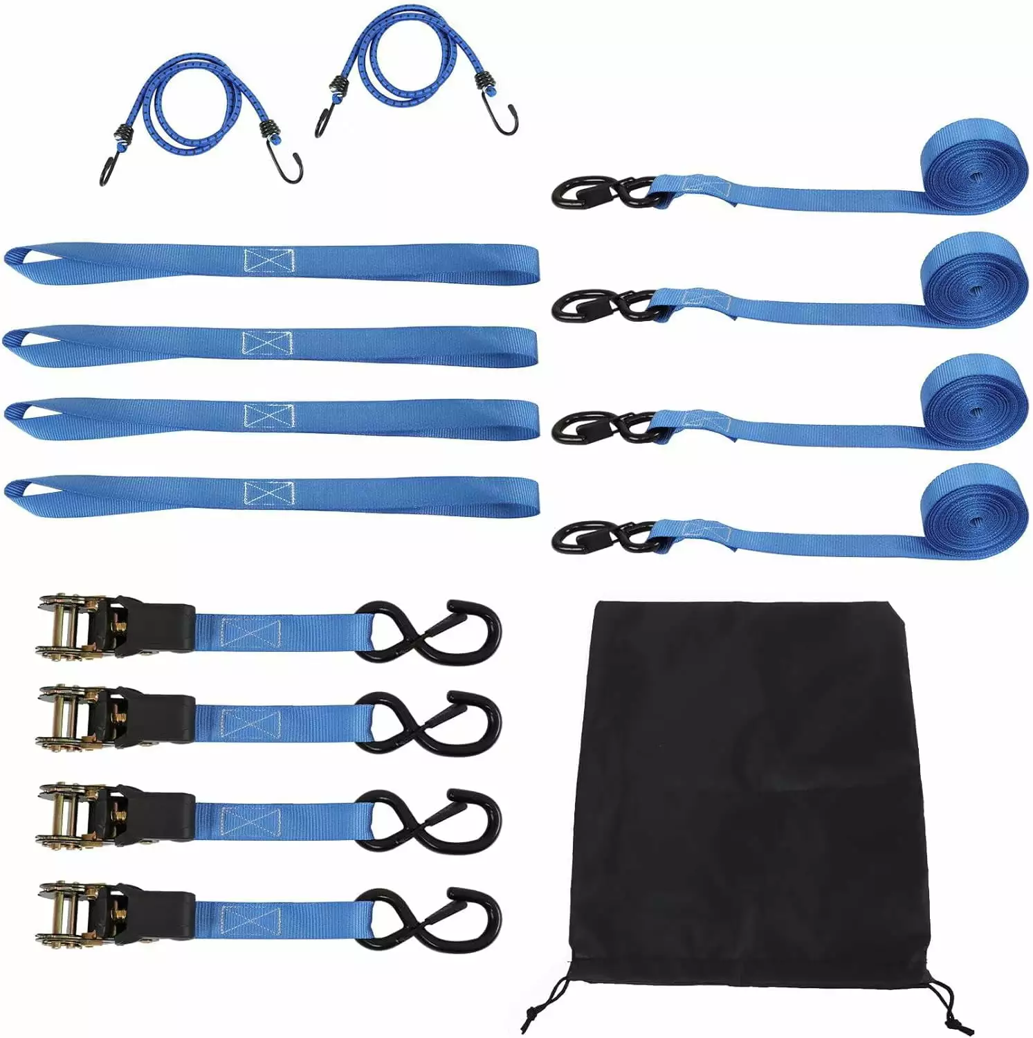 OTTULUR Ratchet Tie Down Straps 4 PK 15 FT 2200 LB Break Strength Safety Lock S Hooks Blue