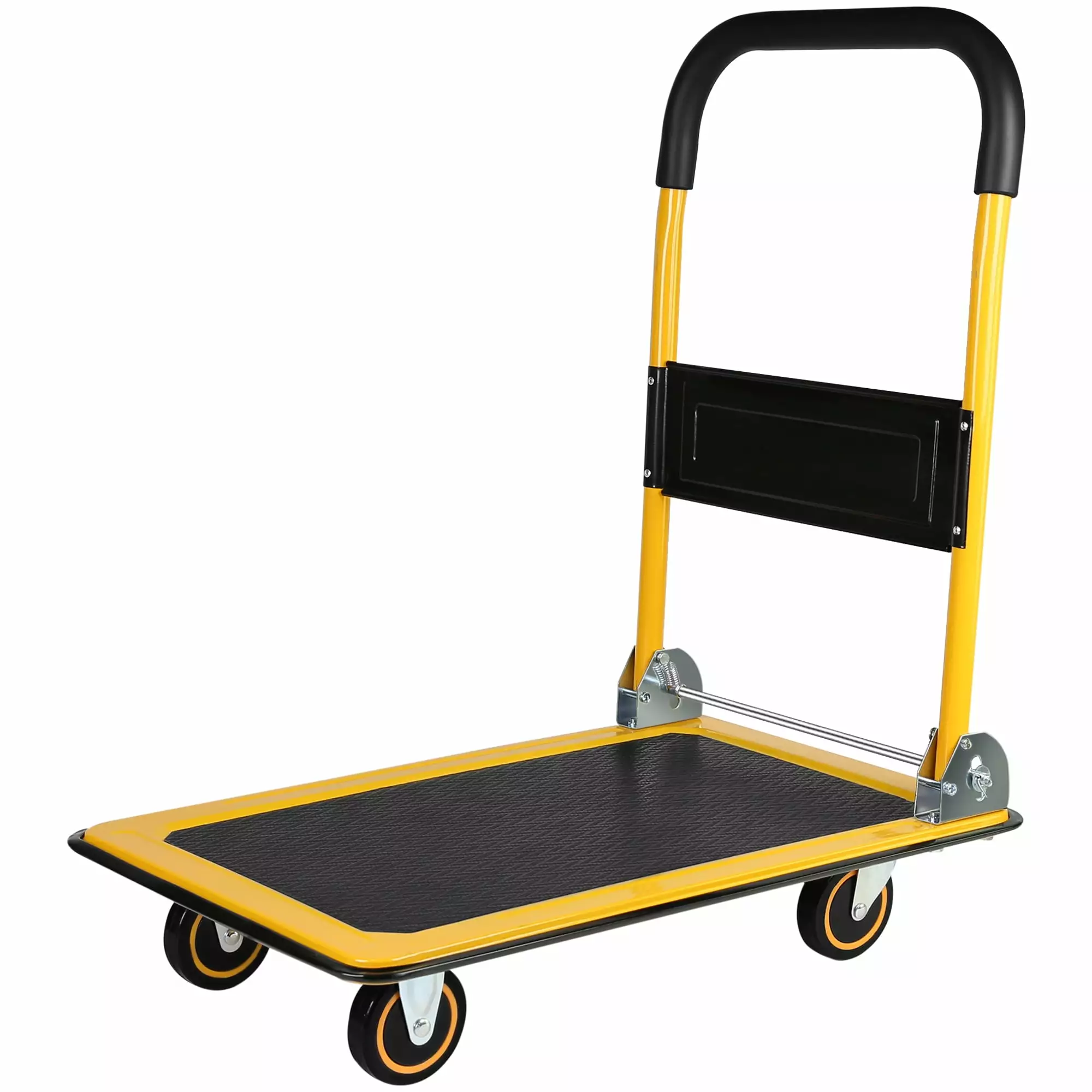 POWANLI Foldable Platform Truck. Push Dolly 330 LBS Weight Capacity. 360 Rolling. Folding Hand Truck for Luggage. Travel. Office. House (Yellow and Black) (28.7 x 19 x 32.5)