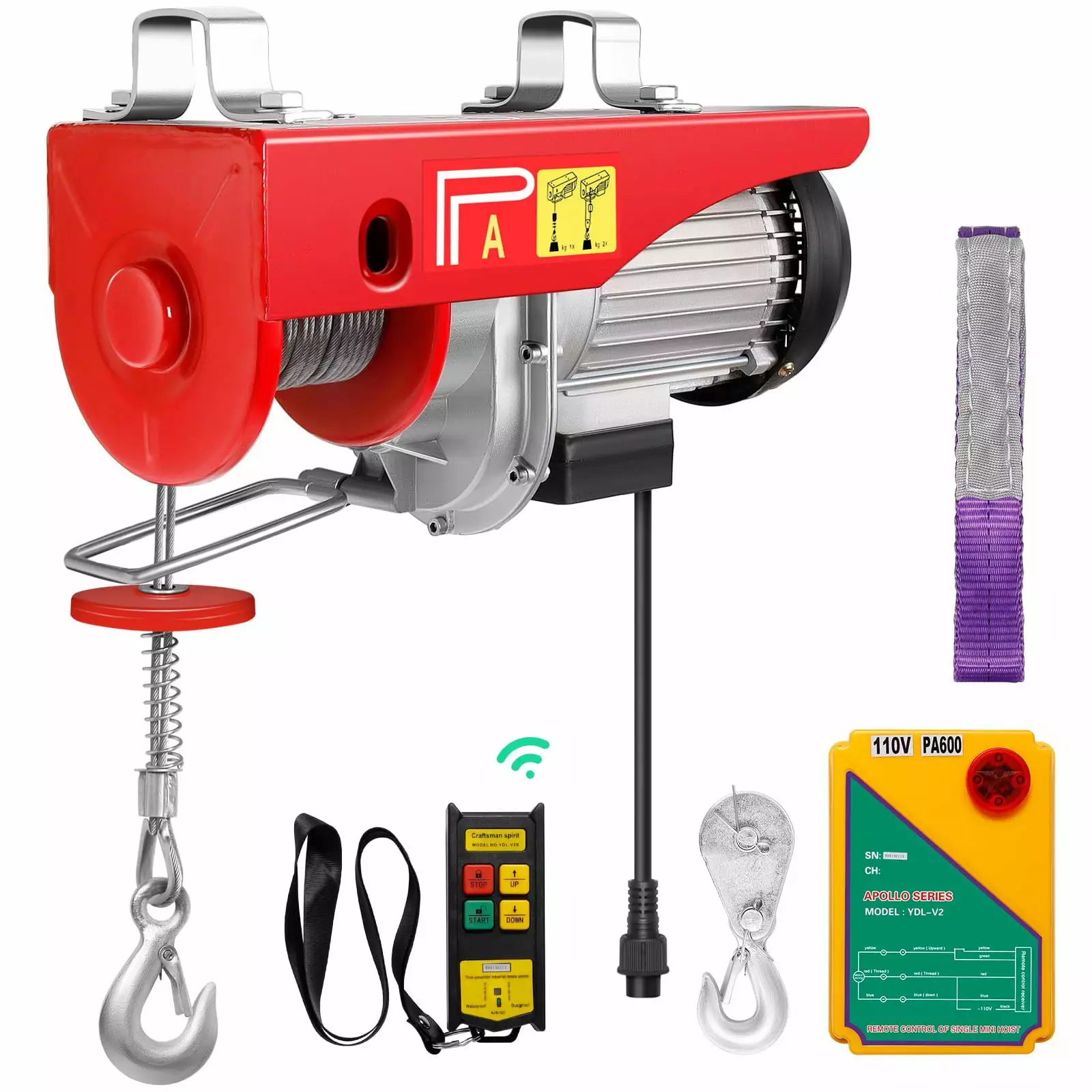 POWKOL 120 V Electric Hoist with Wireless Remote Control. Single/Double Sling Electric Winch 1320 Lbs Electric Hoist. Electric Hoist Winch. for Lifting in Factories. Warehouses. Buildings