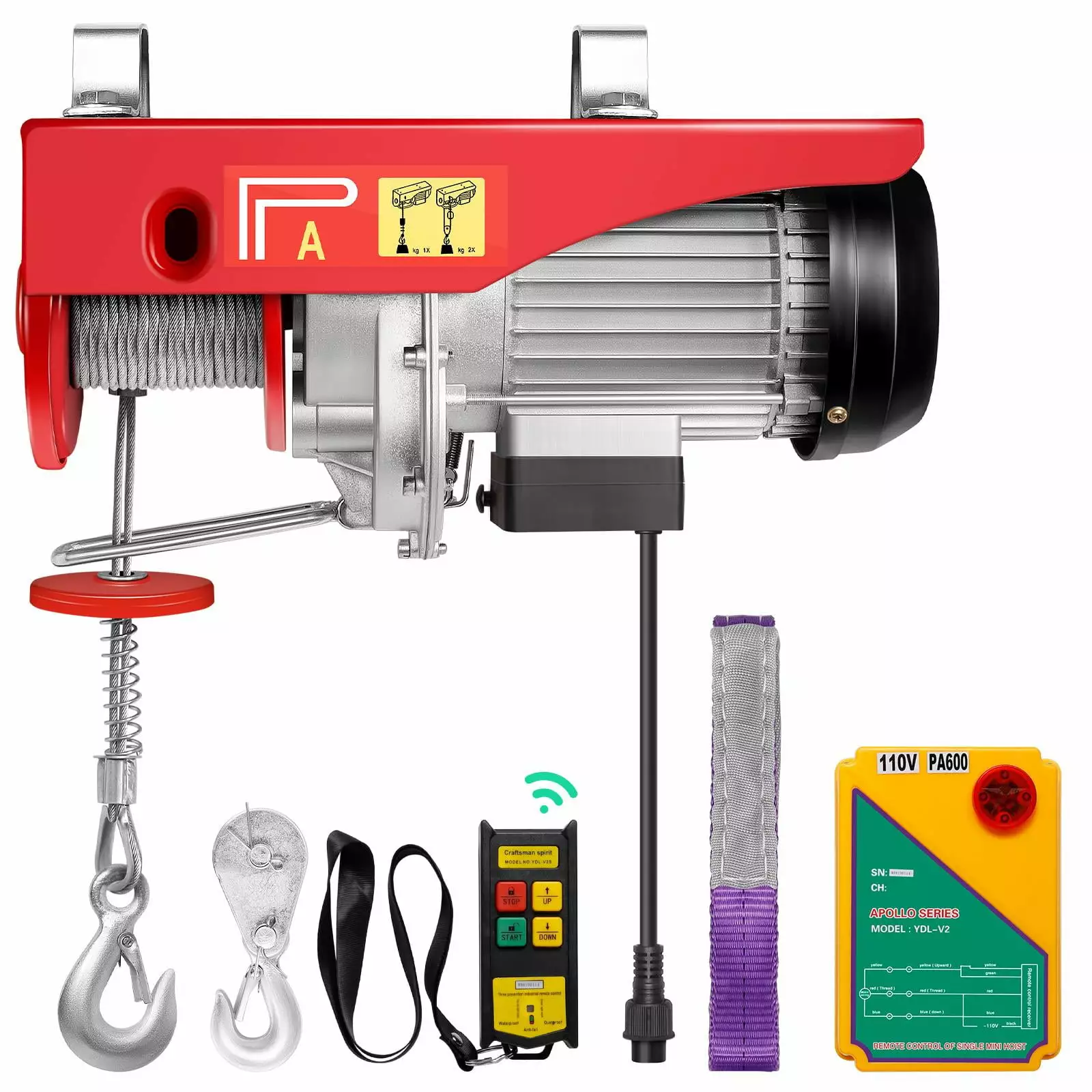 POWKOL 1320 Lbs Electric Hoist.120 V Electric Hoist with Wireless Remote Control.Single/Double Slings Electric Winch.Electric Hoist Winch for Lifting in Factories. Warehouses. Construction. Building