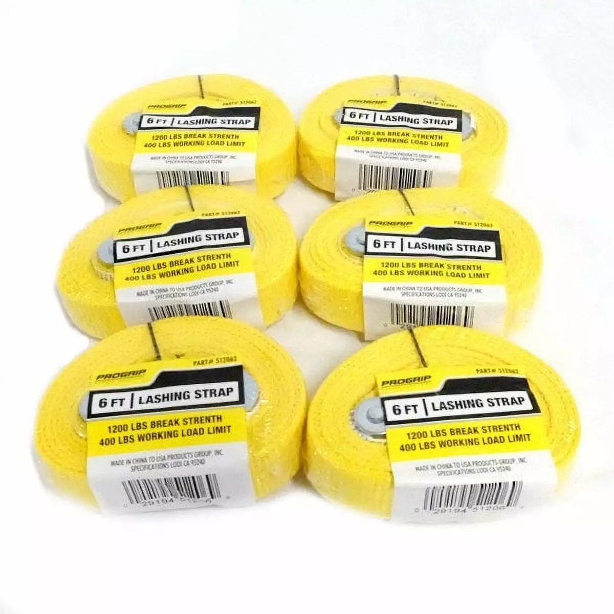 PROGRIP 512062 6 ft. x 1 in. Lashing Strap with Cambuckle in Yellow - 6-Pack