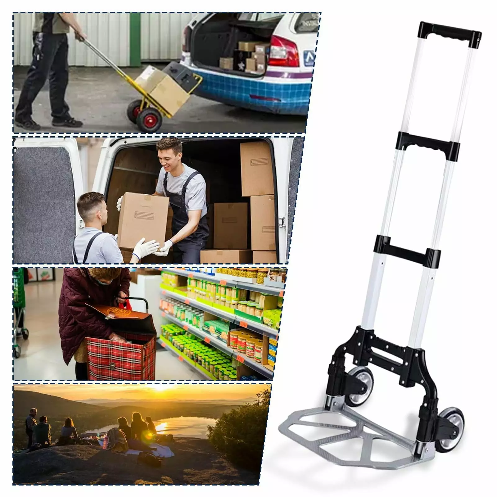 PWTOOL Hand Truck | Thickened Push Manual Trolley | Foldable Portable Cart with Rubber Wheels. Multi-purpose Mobility Trolley for Warehouse. Supermarket. Garden