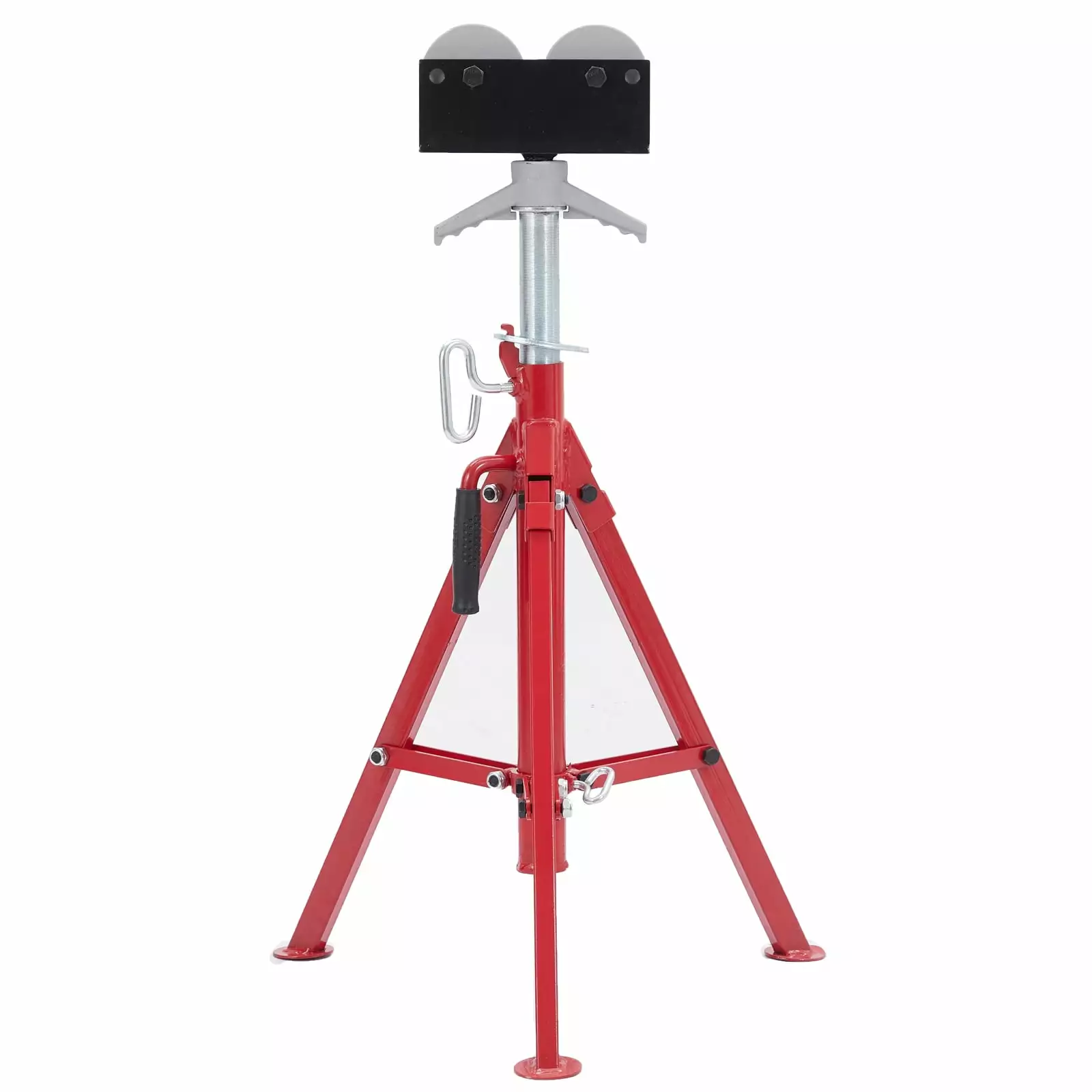 Pipe Jack Stand with Roller Head. 28-52 Inch Adjustable Height.1/8-12 Capacity. 2500LBS Load Capacity.Heavy Duty Carbon Steel Body. Steel Jack Stands Red