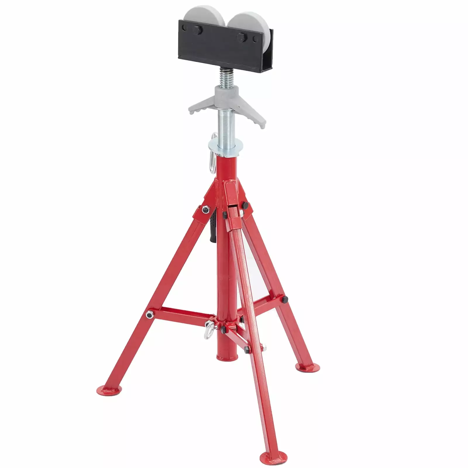 Pipe Jack Stand with Roller Head. 28-52 Inch Adjustable Height.1/8-12 Capacity. 2500LBS Load Capacity.Heavy Duty Carbon Steel Body. Steel Jack Stands