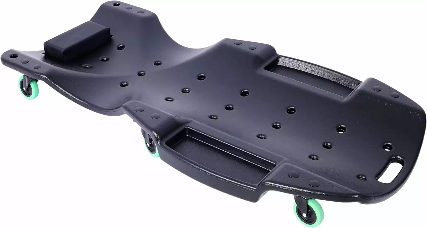 Plastic Creeper 48 Inch - Blow Molded Ergonomic HDPE Body with Padded Headrest & Dual Tool Trays - 440 Lbs Capacity BLACK