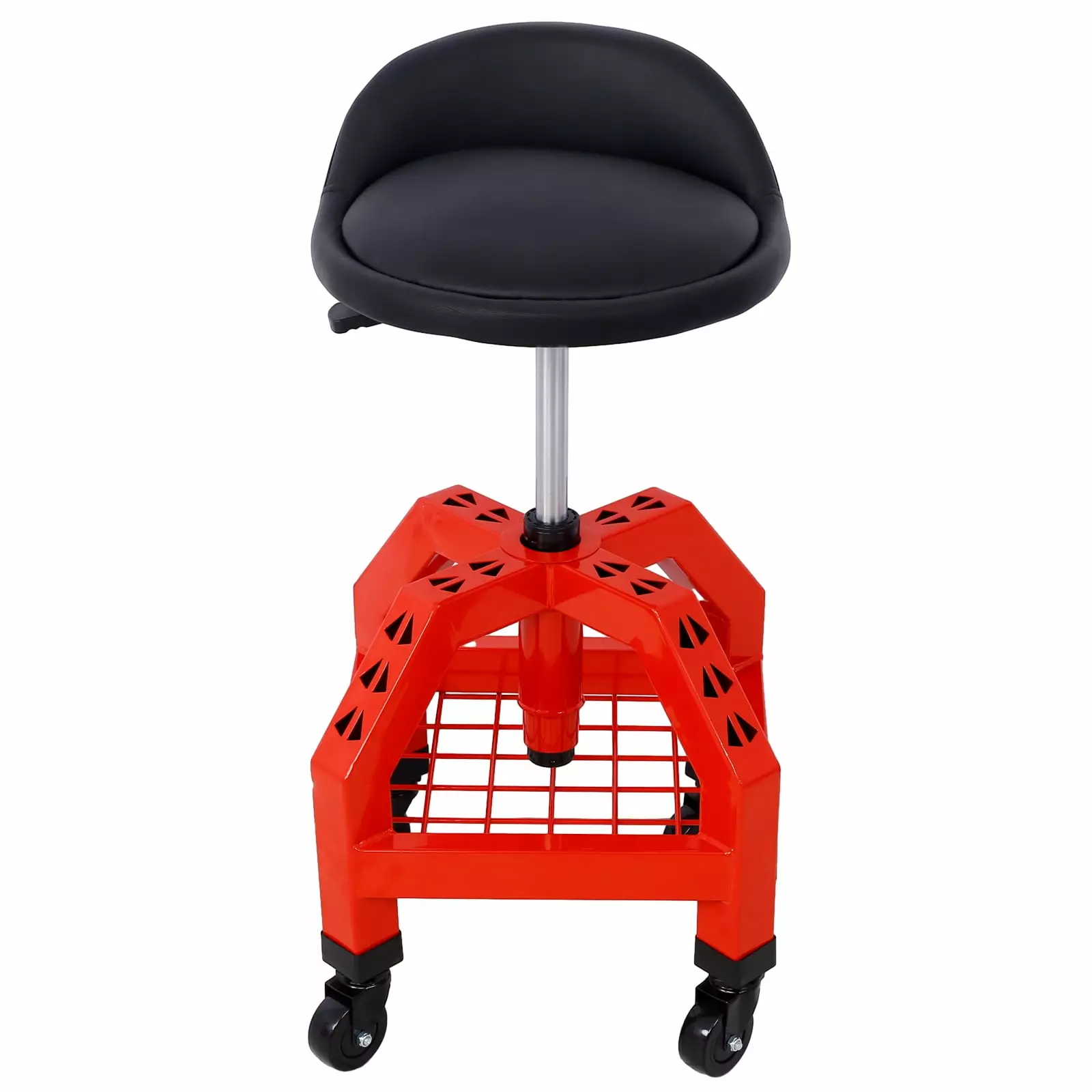 Pneumatic 360 Degree Swivel Stool. Mechanics Rolling Creeper Seat. Heavy Duty Rolling Mechanics Stool. Shop Stool with Casters. Red