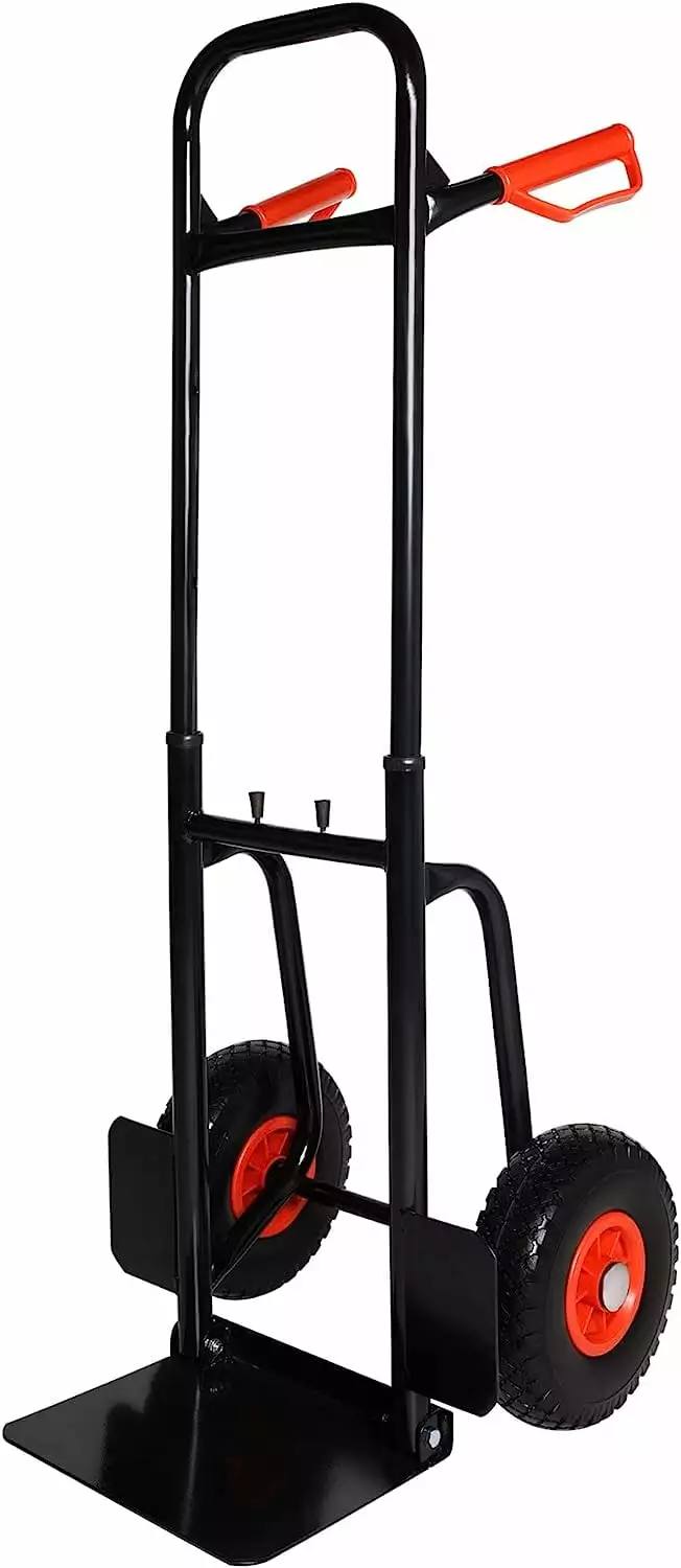 Portable Hand Truck. Heavy Duty Iron Dolly Cart with Telescoping Handle 440 lbs Capacity. PU Wheels and 3 Position Height Adjustable. Lightweight Utility Trolley Cart for Garage.Black