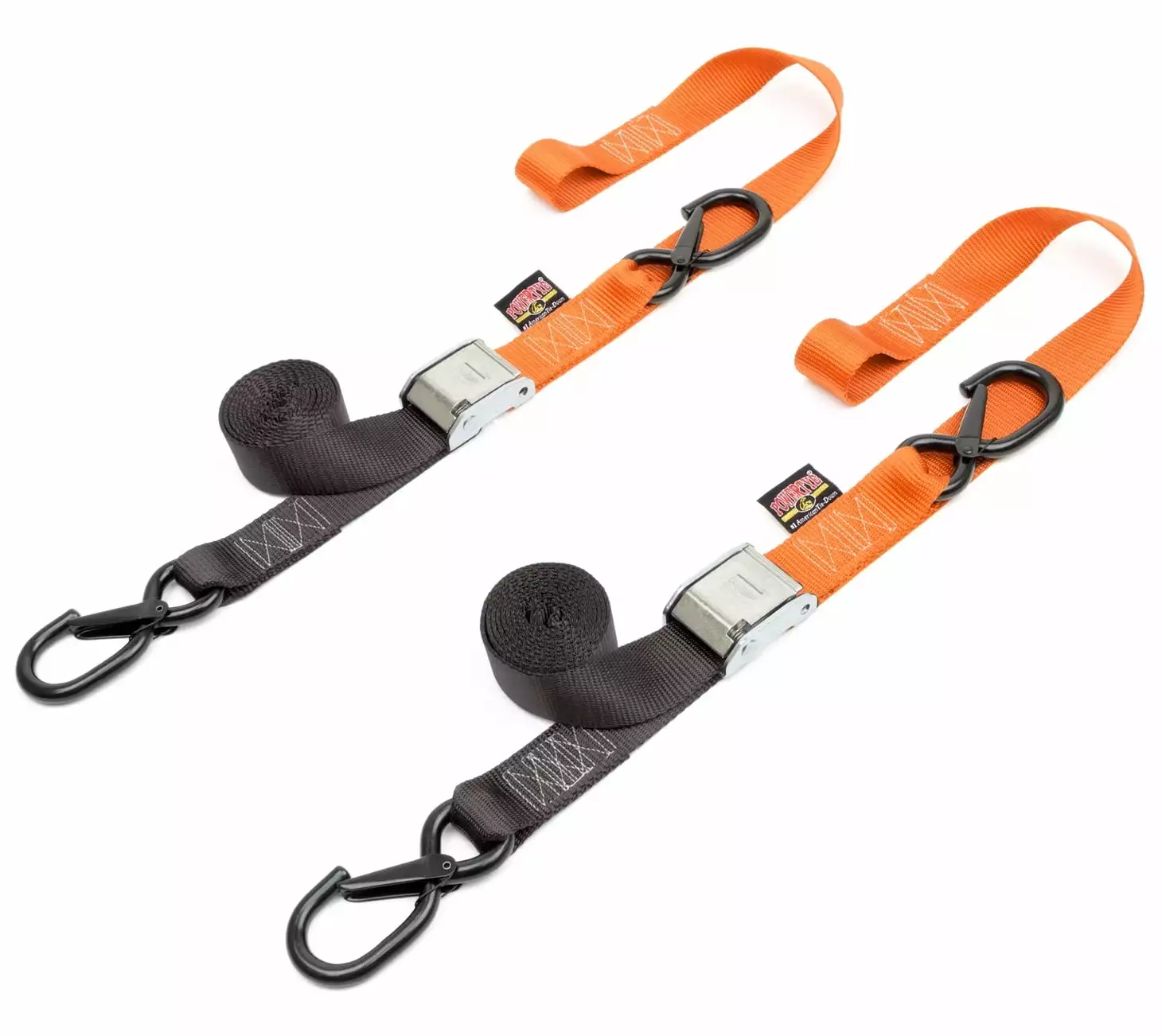 Powertye 1.5 Black/Orange Tie-Downs w/Safety-Latch Hooks & Soft-Tye (29629-S)