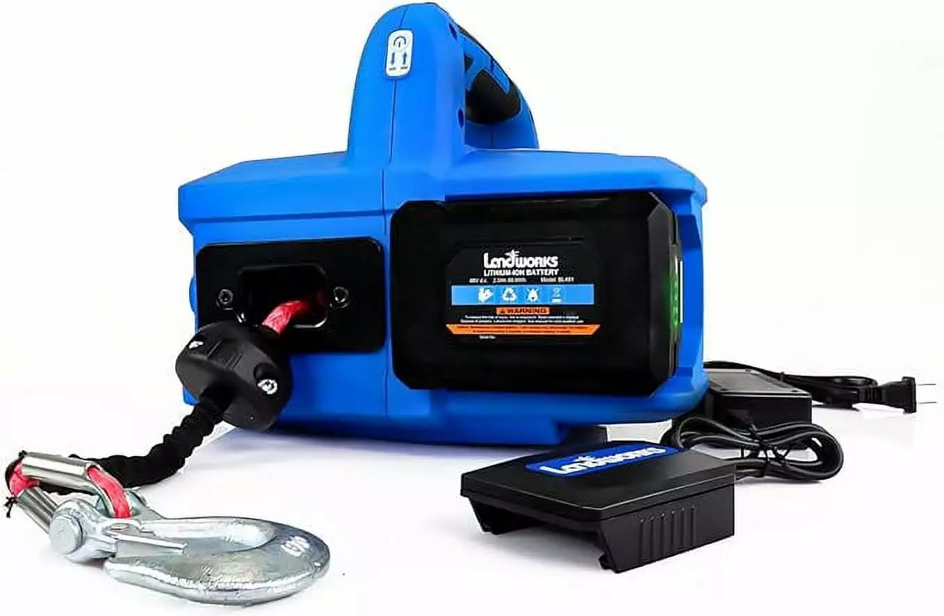 Pre-Owned Landworks Electric Towing Winch Hoist Portable 1000 lbs 1/2 Ton GUO037 - BLUE (Fair)