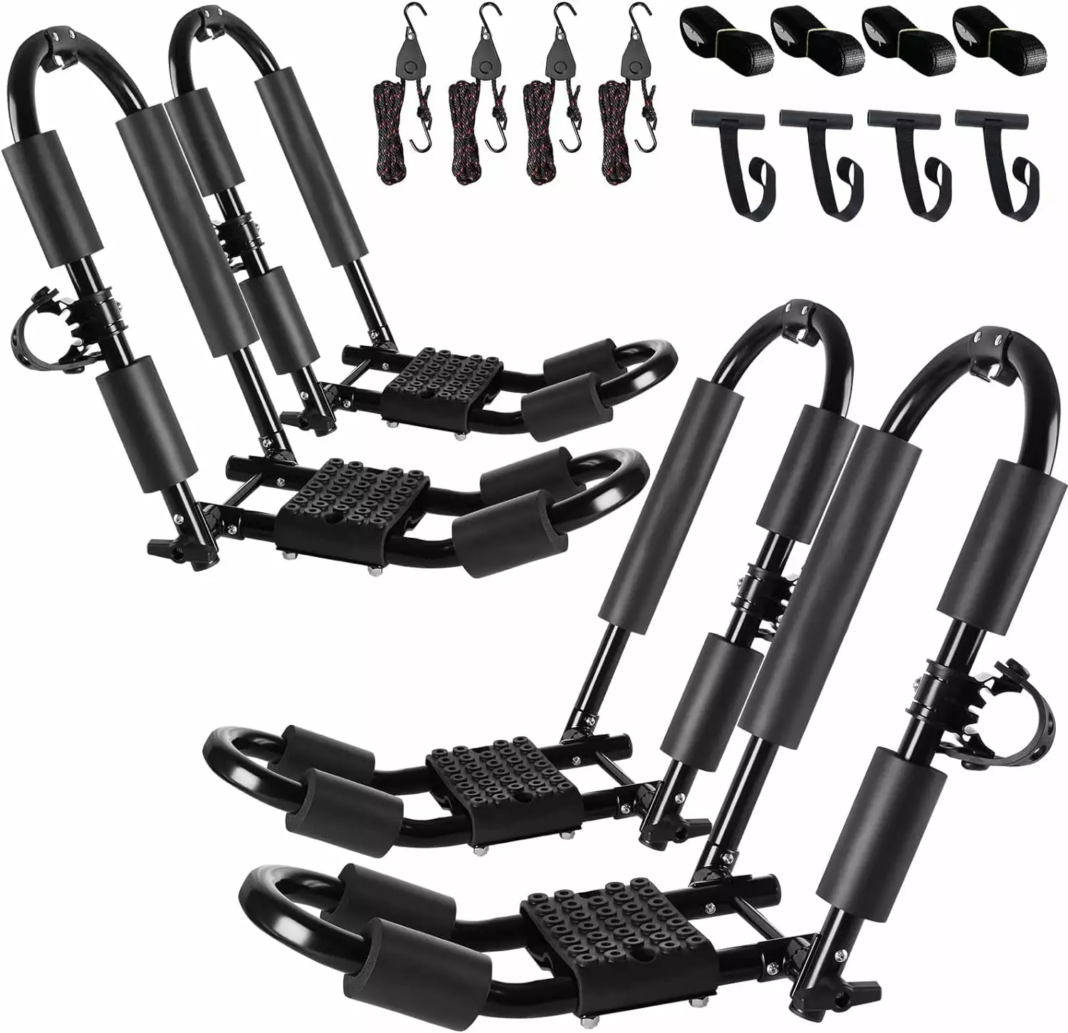 Premium Kayak Roof Rack. 2 Pair J-Bar Roof Rack. Folding Adjustable Rack. Heavy Duty Kayak Roof Carrier 2 Kayak. Canoe. SUV. Surfboard on SUV. Car and Truck Crossbar (4 pcs)