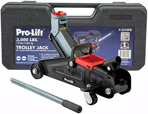 Pro-LifT F-2315PE Grey Hydraulic Trolley Jack Car Lift with Blow Molded Case-3000 LBS Capacity. 12 Inch. Black