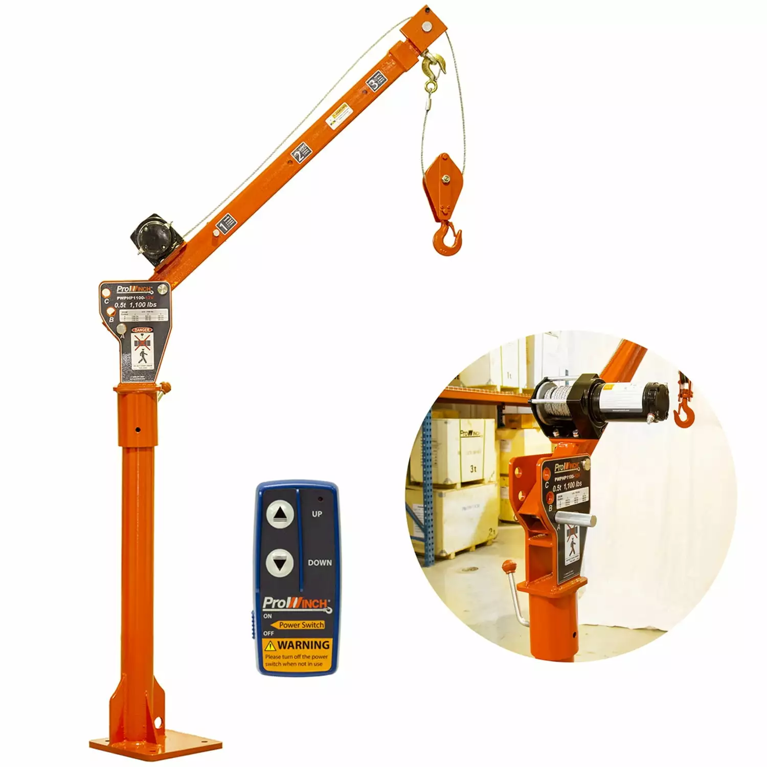 Prowinch 1000 lbs Davit Crane 360 Swivel with Wireless Electric Winch 12V