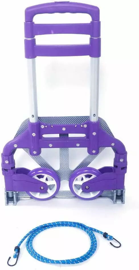 QXDRAGON Lightweight Folding Hand Truck. Aluminum Portable Trolley Cart. Multi-Position Collapsible Dolly for Home. Office and Auto Use. 2 Wheels. 165LB Max Load. Come with Elastic Rope. Purple