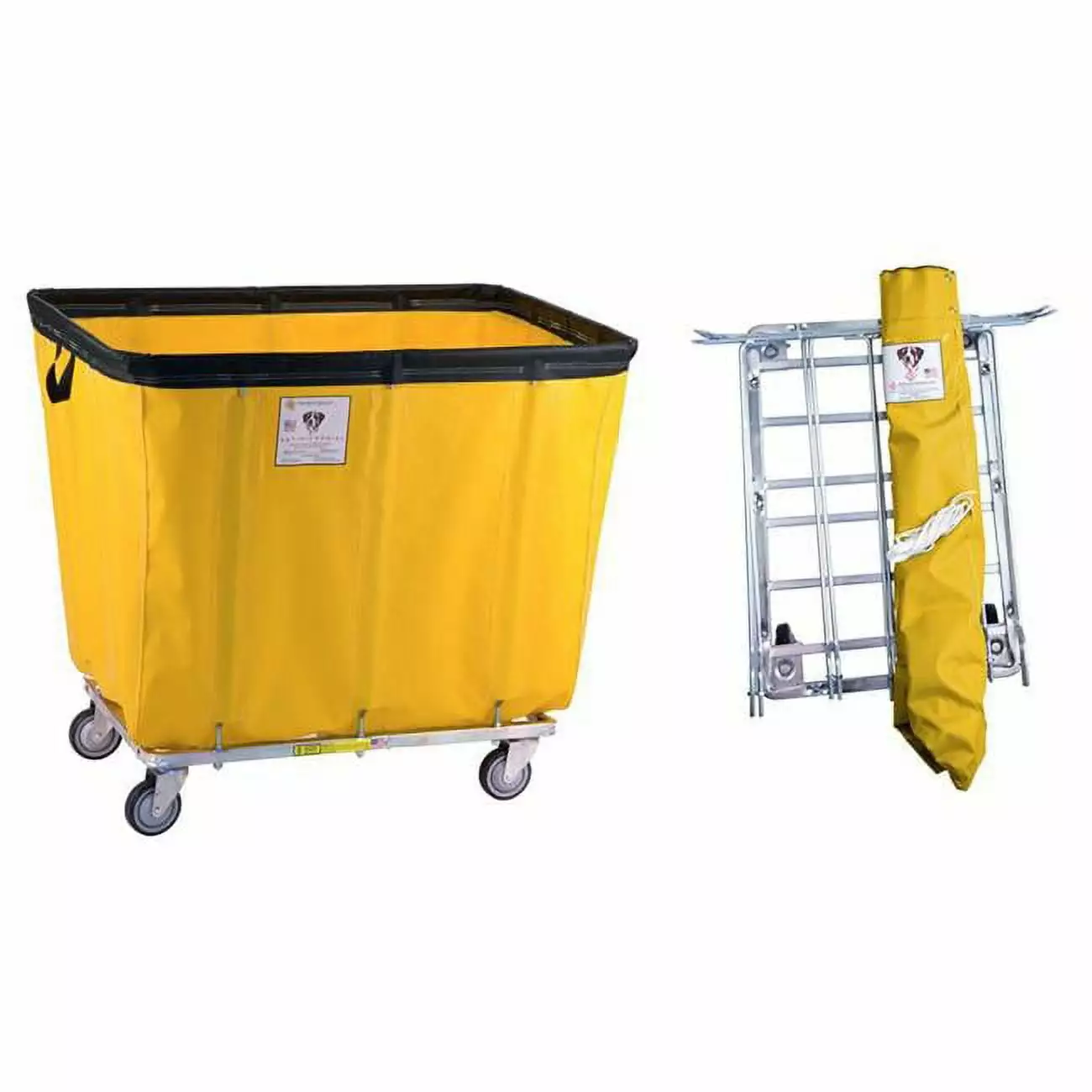 R&B Wire Products 412KDC-YEL 12 Bushel UPS & FEDEX ABLE Vinyl Basket Truck All Swivel Casters. Yellow - 38 x 28 x 35 in.