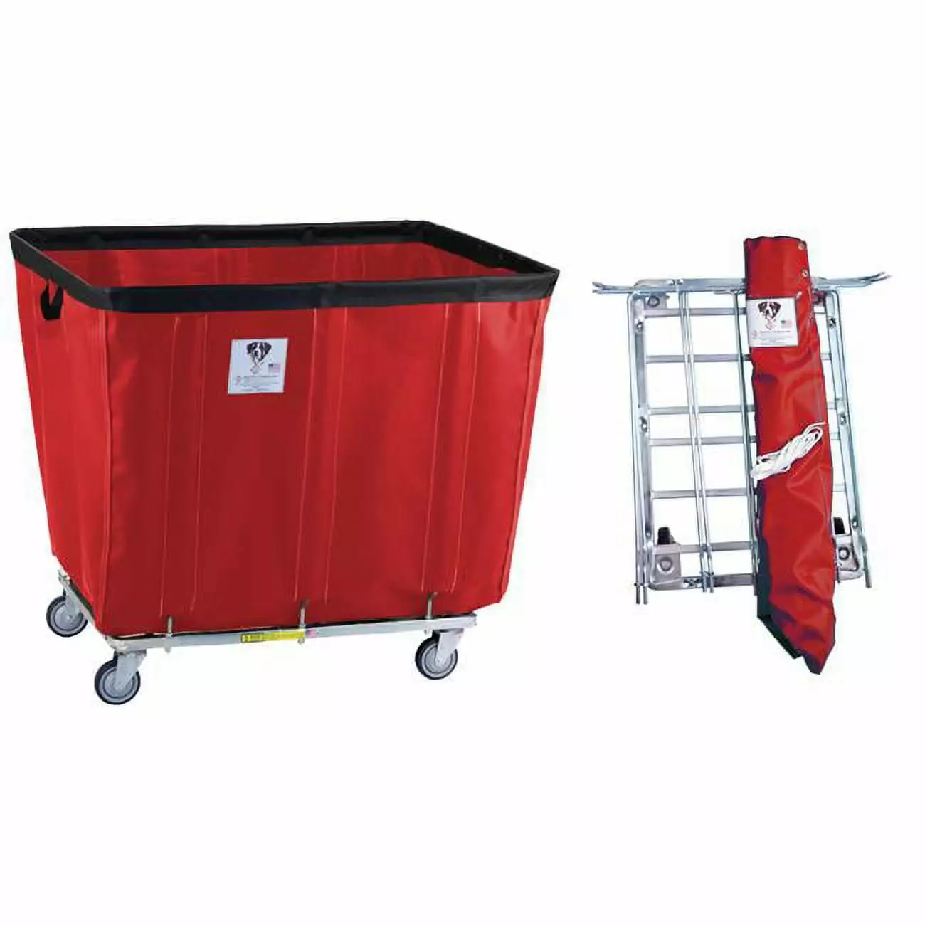 R&B Wire Products 418KDC-RD 18 Bushel UPS & FEDEX ABLE Vinyl Basket Truck All Swivel Casters. Red - 44.5 x 32 x 38.75 in.