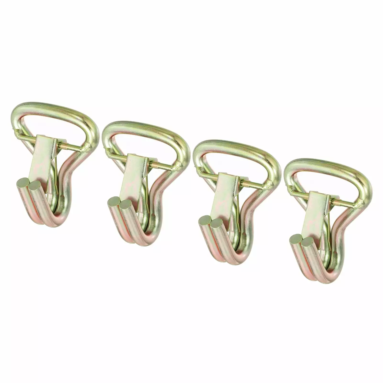 Ratchet Double J Strap Hook with Latch Load 6613 Lbs Zinc Color for 2 Tie Down Strap. 4 Pack