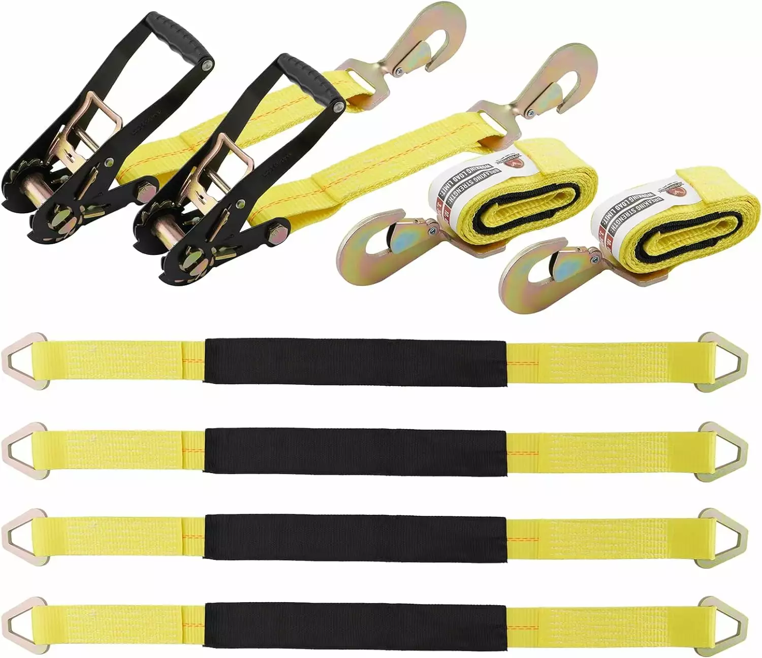 2 Pack 2 x 10' Retractable Ratchet Straps | Auto Retract NO-RATCHETING Ratchet Straps with Coated S Hook Tiedowns for Motorcycles. ATVs. Bikes: Tight & Secure Pickup Trailer Tie-Down