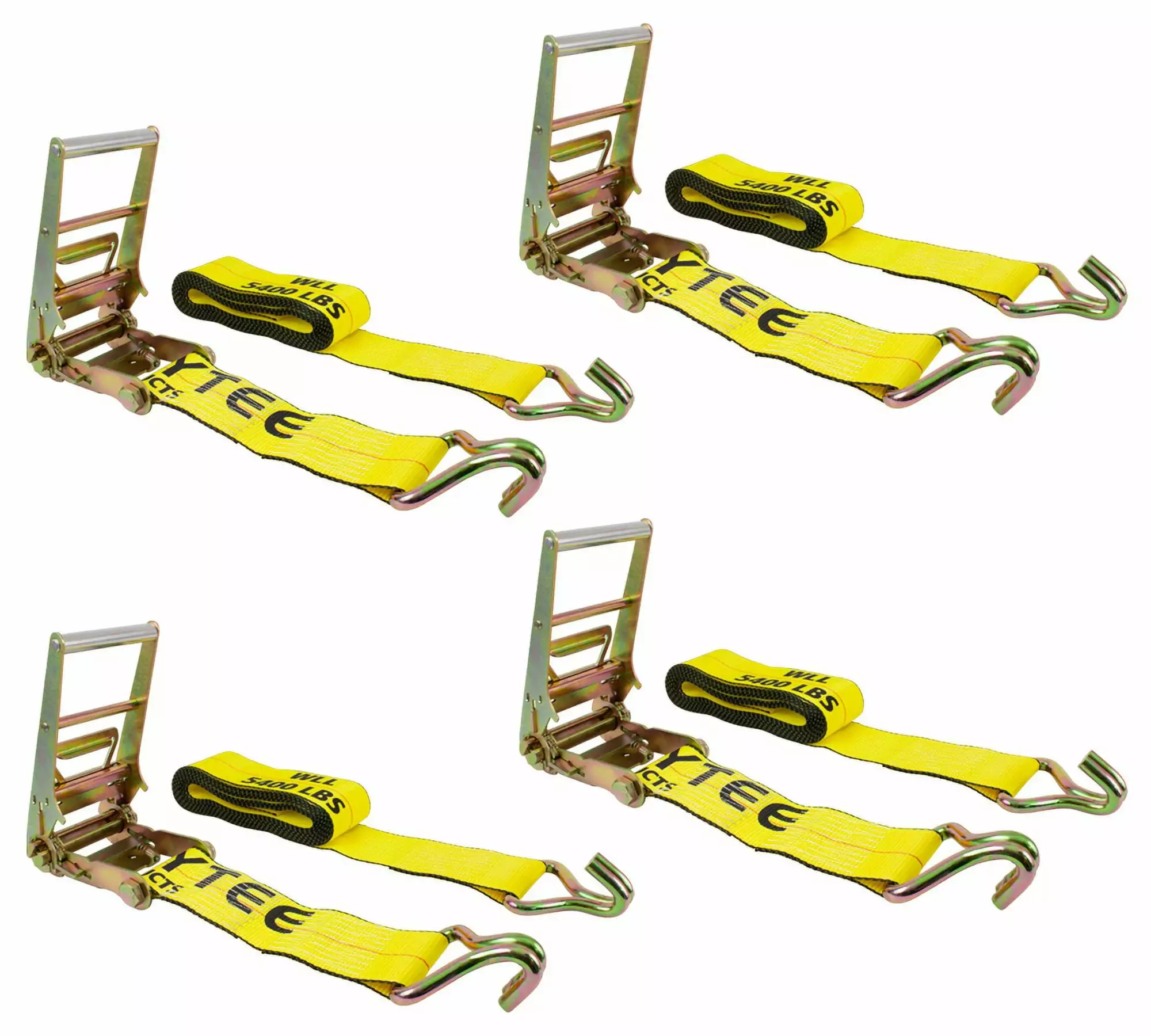 Ratchet Tie-Down Straps with Wire Hook. 4 x 30' Yellow Ratchet Strap | 16.200 Lbs Breaking Strength | Heavy Duty TieDown Ratchet Straps for flatbed. Truck. Trailers Pickup (4 Pack)