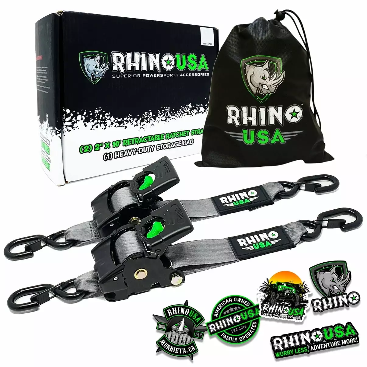 Rhino USA 1.6 x 15' HD Ratchet Tie-Down Set (4-Pack) - 5.208 lbs Break Strength (5 H. 11 lb)