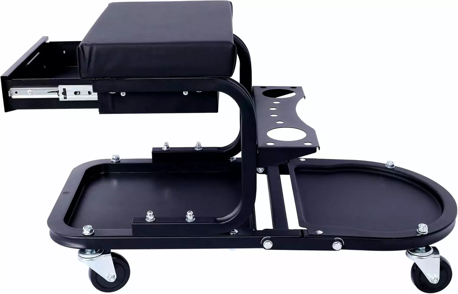 Rolling Mechanic Seat with Tool Storage Drawer Tray Rolling Tool Holder Cart Automotive Mechanic Creeper Seat Utility Rolling Bench for Workshop Garage for Cars Trucks SUVs RVs Detailings Black