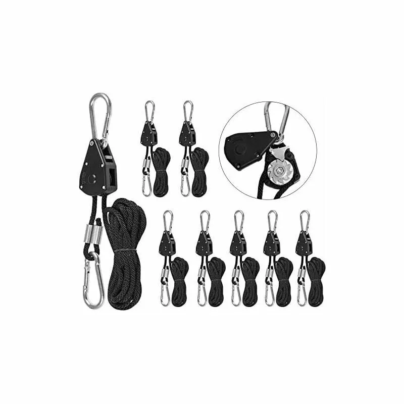 Rope Ratchet Strap. 8 Pcs. 1/8 Inch Rope Ratchet. Heavy Duty Adjustable for Plant Lamp. 150 Lbs Capacity Per Pair