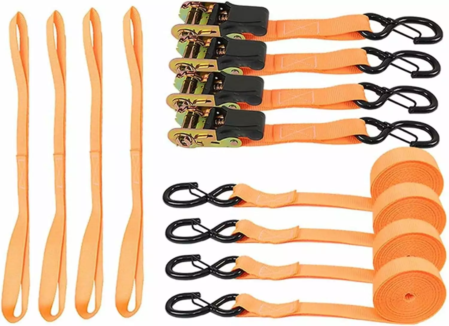 SHZAITOR 4 PCS Orange 1 Inch x 15 Feet 2200 lbs Break Strength Motorcycle and Truck Tie Downs Ratchet Straps