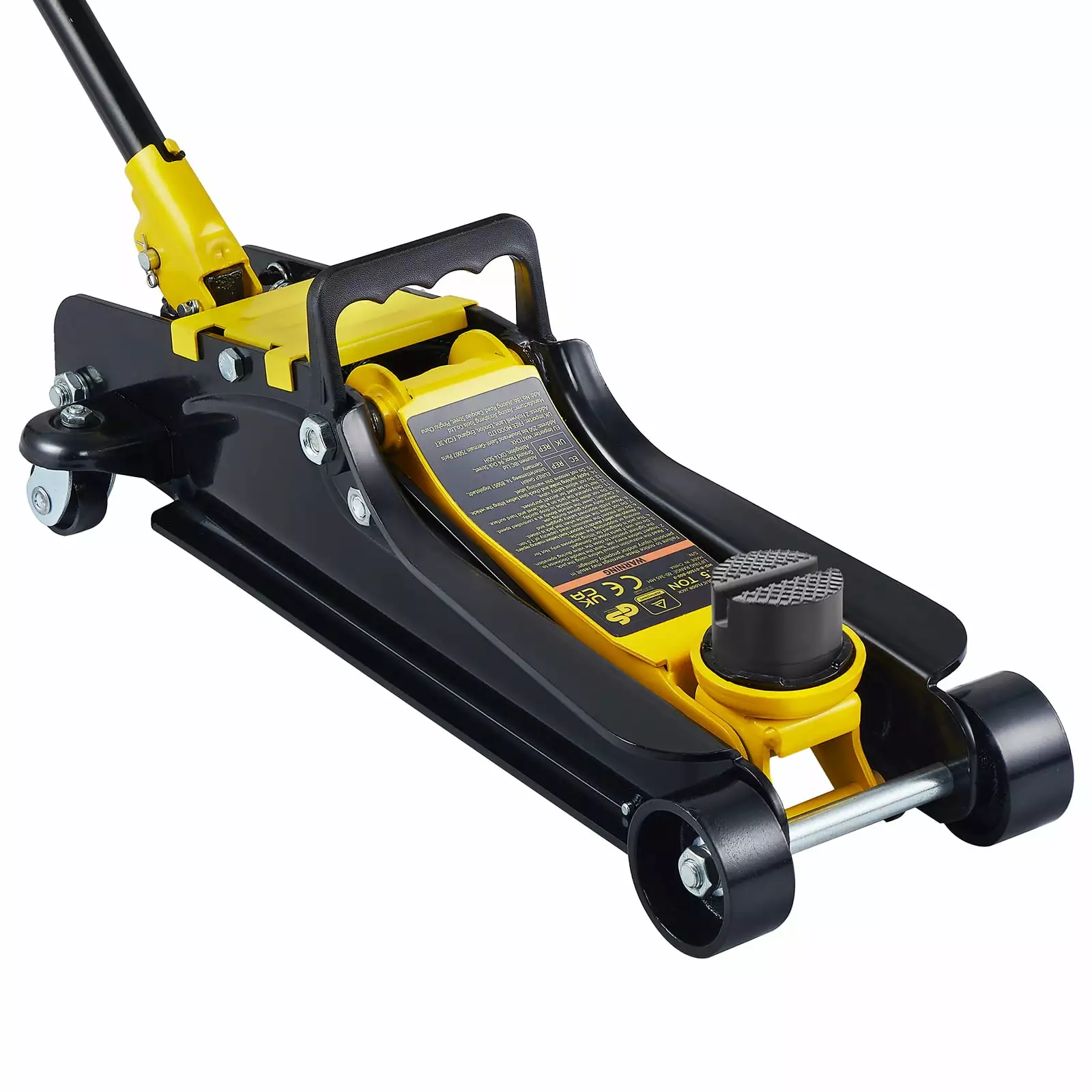 SKYSHALO Low Profile Floor Jack.2.5 Ton(5500 lbs) Slim Profile. Durable Steel Racing Lift with Single Piston Pump. Range 3.35-14.96 .Black+Yellow