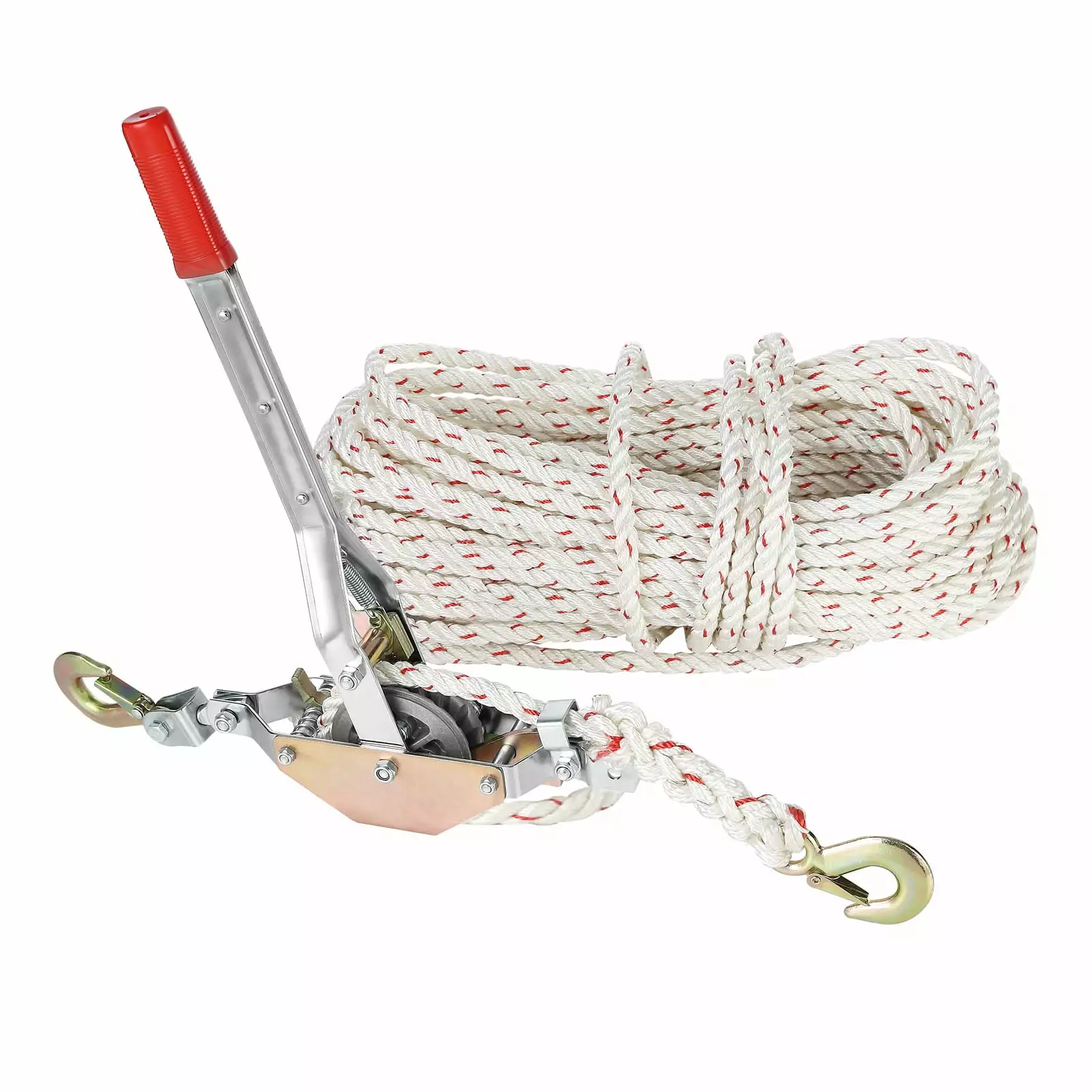 SKYSHALO Cable Tugger. 0.75 Ton (1.653 lbs) Load Capacity. Includes 100 ft of 0.6 inch Diameter Rope. Dual Hooks. Manual Hand Winch. Robust Ratcheting System for Boat Movement. Item Securing