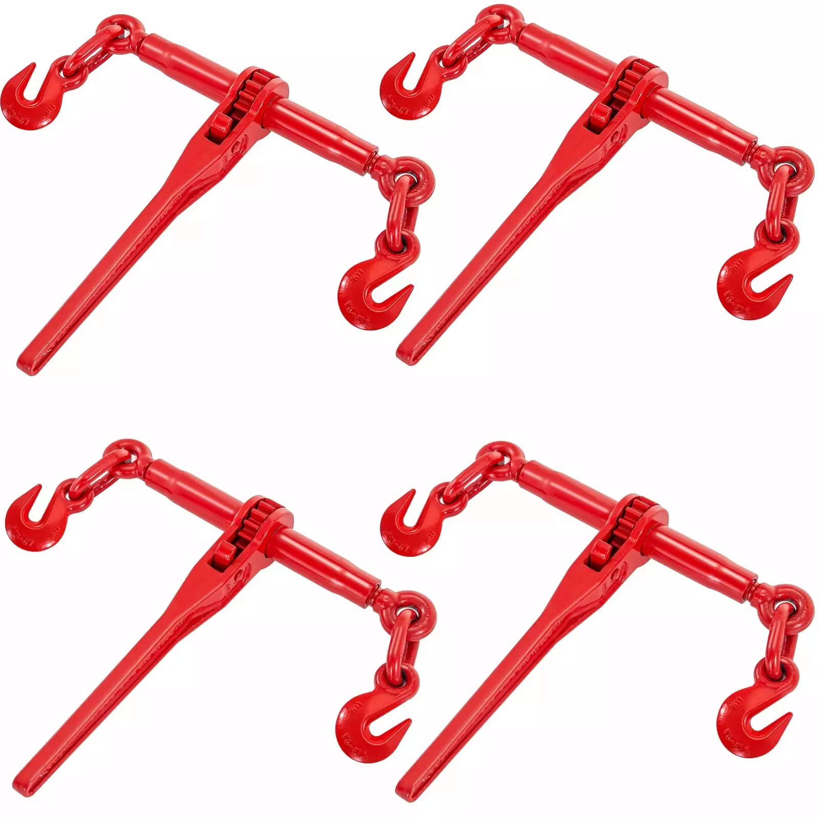 SKYSHALO Chain Binder 3/8in-1/2in. Ratchet Load Binder 9215lbs Capacity. Ratchet Lever Binder w/ G70 Hooks. Adjustable Length. Ratchet Chain Binder for Tie Down. Hauling. Towing. 4-Pack in Red