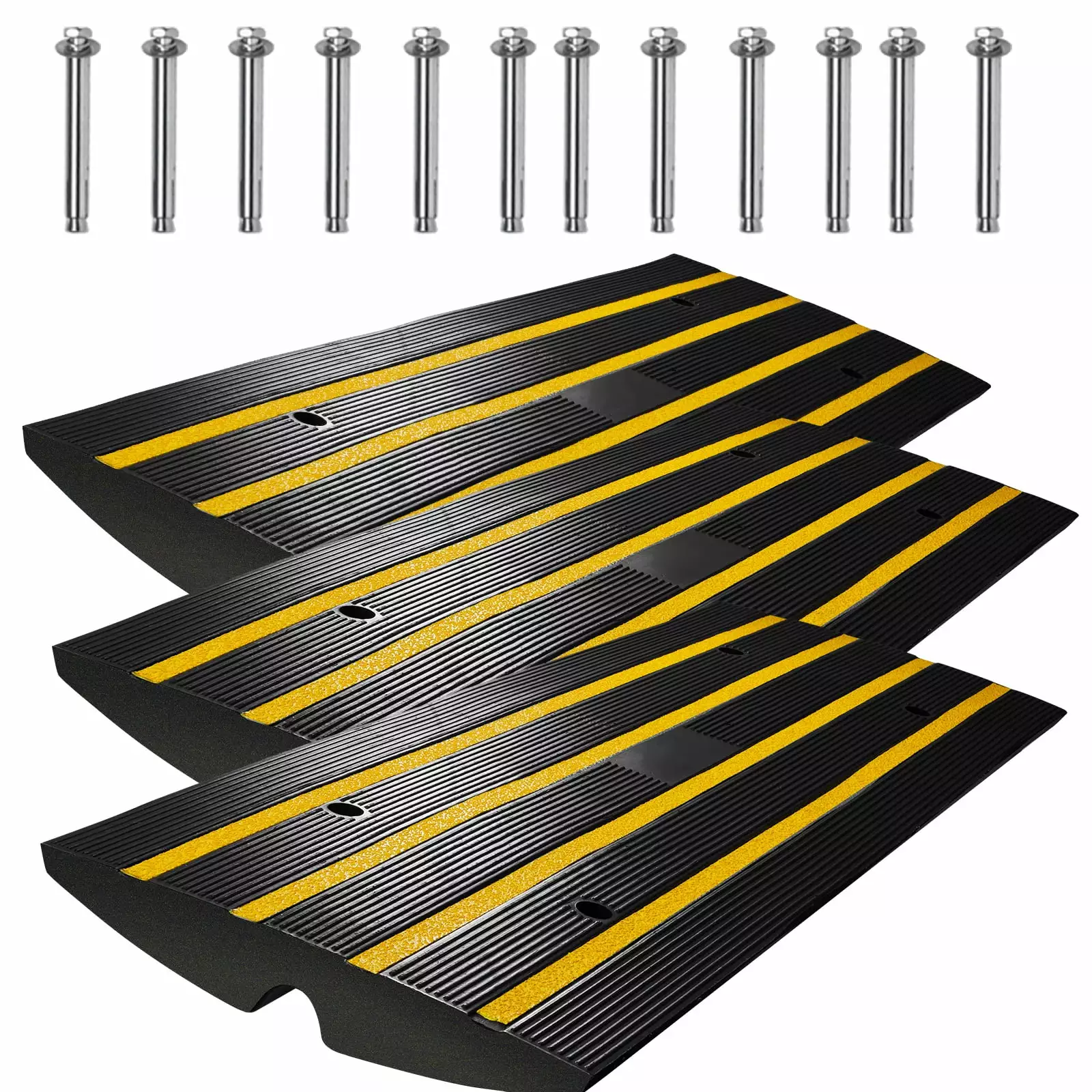 SKYSHALO Curb Ramp Rubber Driveway Ramp 3 Pack 2.6 Rise 15T Load Threshold Ramp