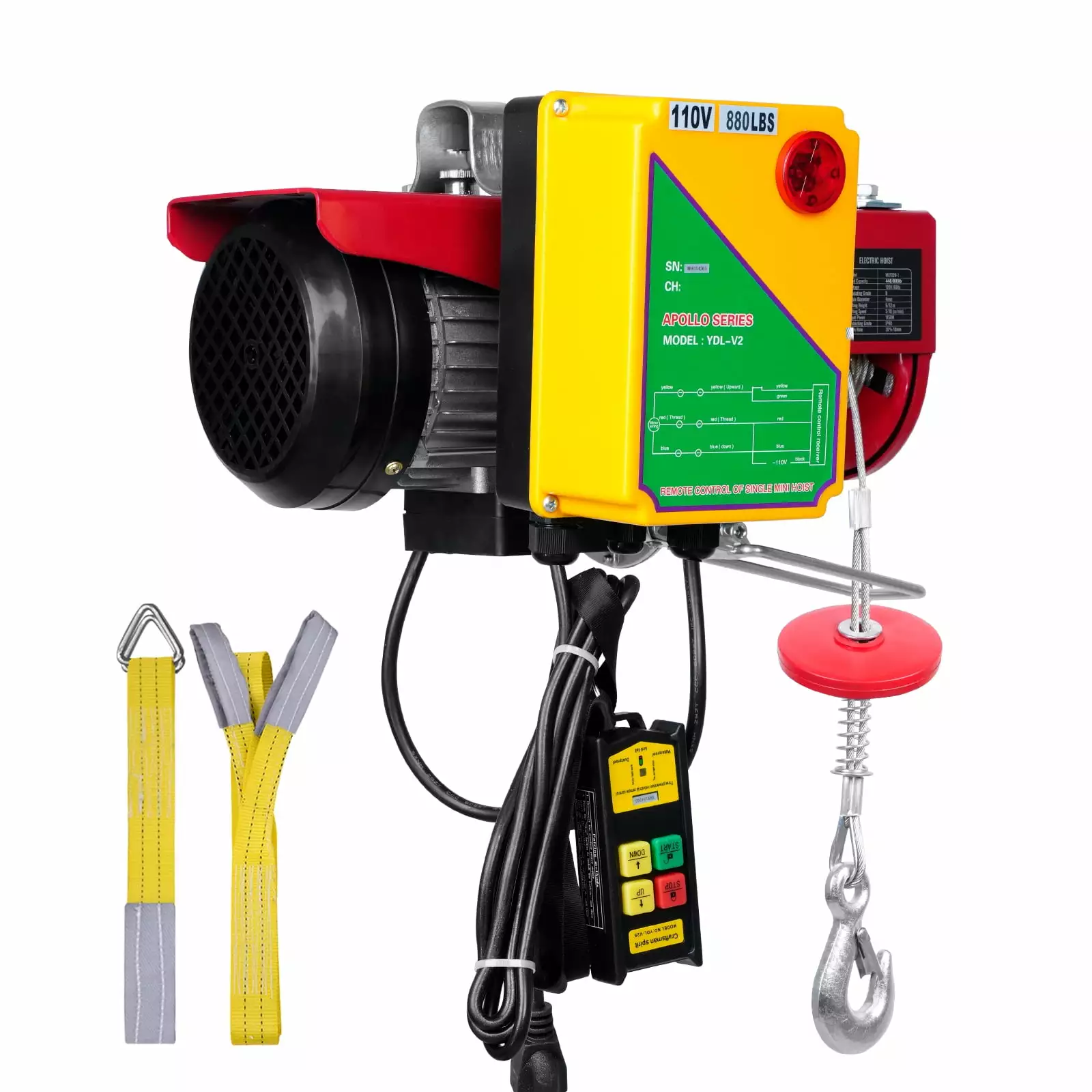 SKYSHALO Electric Hoist 440lbs Crane Winch with Wireless Remote Control 480W 110V