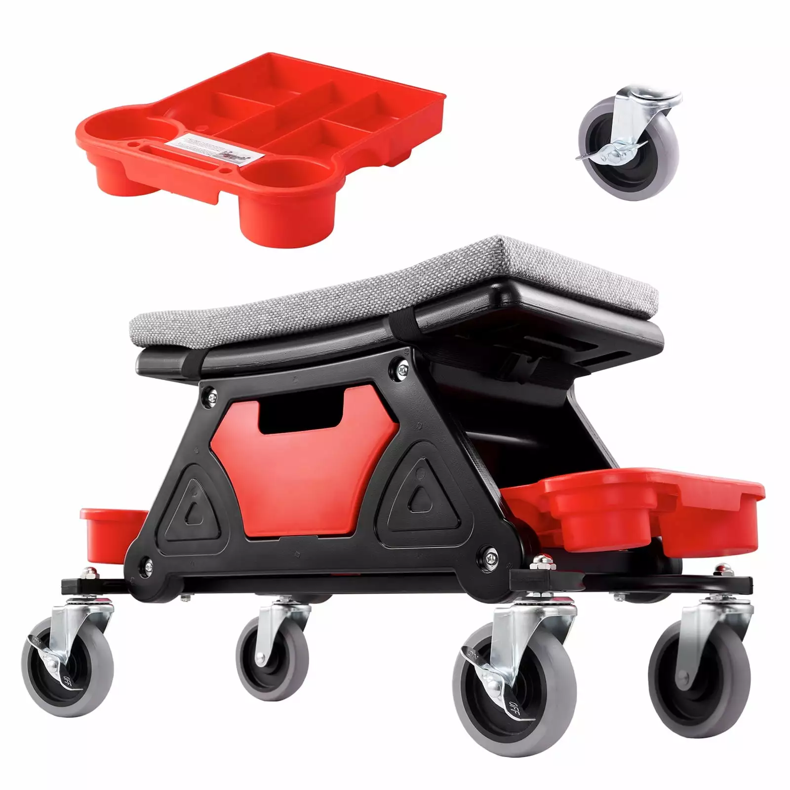 SKYSHALO Mechanics Stool. 300 lbs Capacity Rolling Mechanic Seat with 4 Wheels. with Three Slide Out Tool Trays and Drawer. Home Garage DIY Automotive