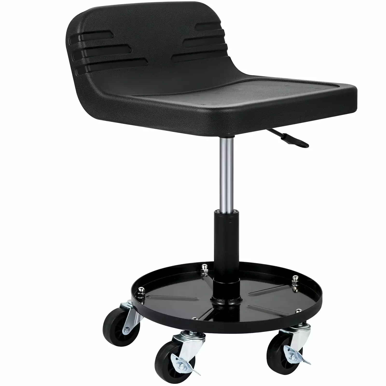 SKYSHALO Rolling Garage Stool. 300 lb Capacity. Height Adjustable from 15.7 Inches to 20.5 Inches. Mechanical Seat with 360 Degree Swivel Wheels and Tool Tray. For Workshop. Auto Repair Shop. Black