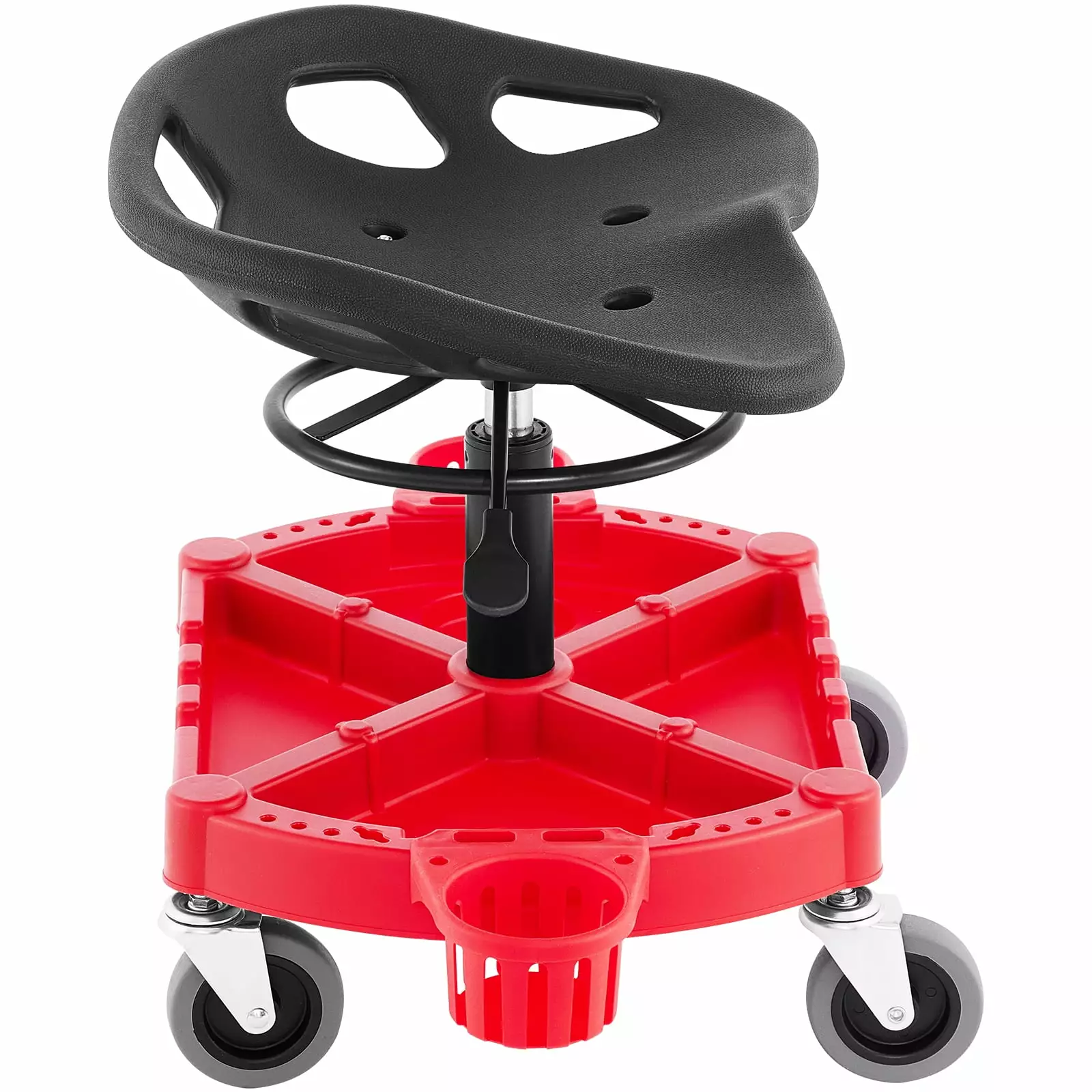 SKYSHALO Shop Stool. 300 lbs Rolling Garage Stool. 18 To 23 Adjustable Height Mobile Rolling Gear Seat. Round Tray Garage Pneumatic Stool. All-Terrain 4 Casters with Two Brakes Mechanic Seat