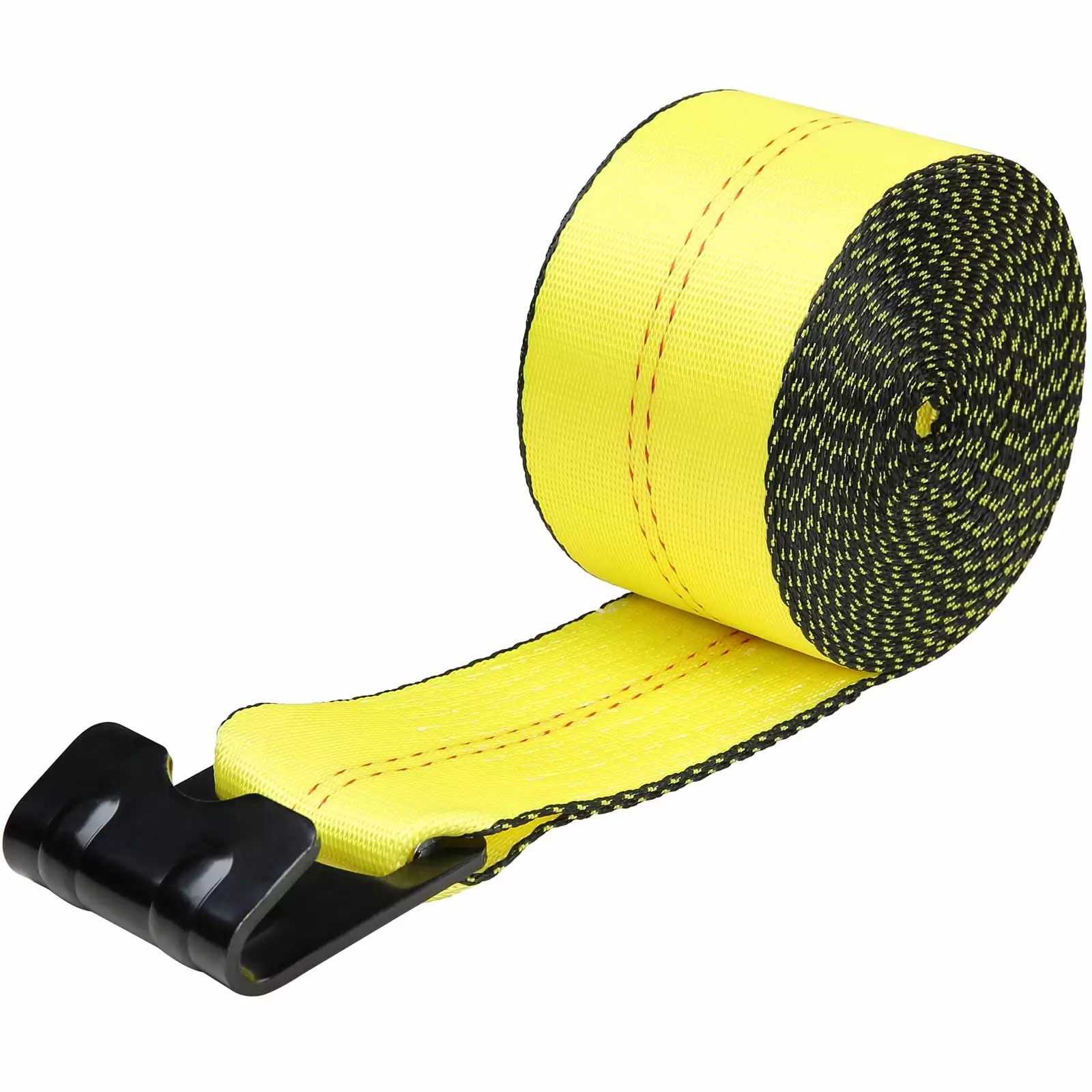 SKYSHALO Winch Straps. 4-inch x 30-ft. 6000 lbs Load. 18000 lbs Breaking Strength. Flat Hook Truck Straps. Secure Tie Downs for Trailers. Farms. Emergency Services. Tree Protection. Yellow (10 Pack)