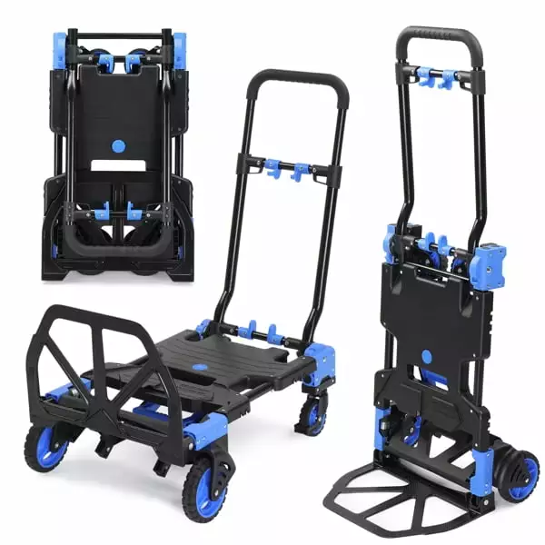 SYTHERS Folding Hand Truck. 330lbs Heavy Duty Luggage Cart. Utility Platform Cart with 4 Wheels. for Luggage. Travel. Moving. Shopping. Office Use. Black