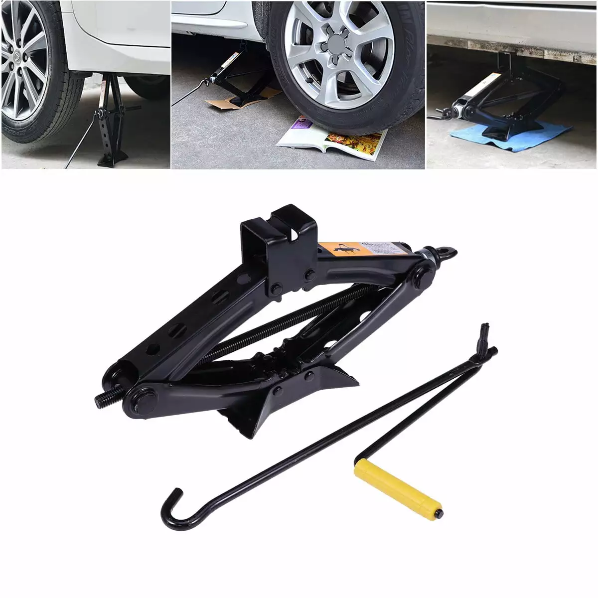 Foxnovo Heavy Duty Steel Scissor Jack 2 Ton Car Auto Changing Tires Tools (Black)