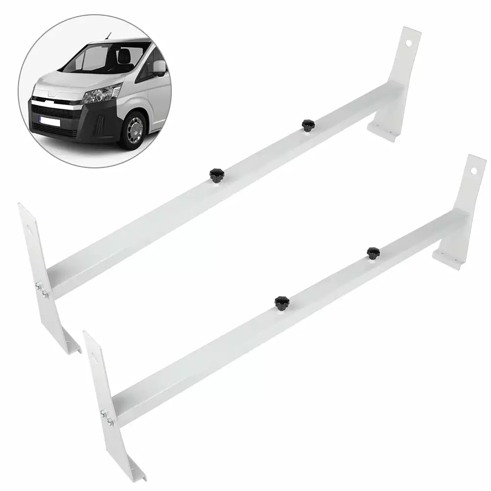 Scitoo Heavy-Duty 2 Bars Steel Utility Ladder Truck Pickup Rack Kayak Contractor Lumber Utility for Chevy Express 2500 for Dodge for Ford E-250/350 for GMC Savana Van with Rain Gutters