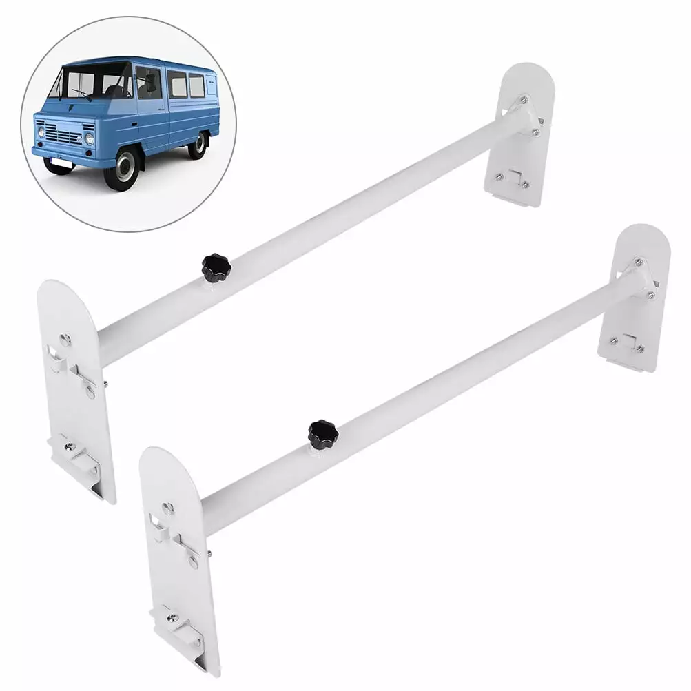 Scitoo Heavy-Duty 2 Bars Steel Utility Ladder Truck Pickup Rack Kayak Contractor Lumber Utility for Chevy Express 2500 for Dodge for Ford E-250/350 for GMC Savana Van with Rain Gutters