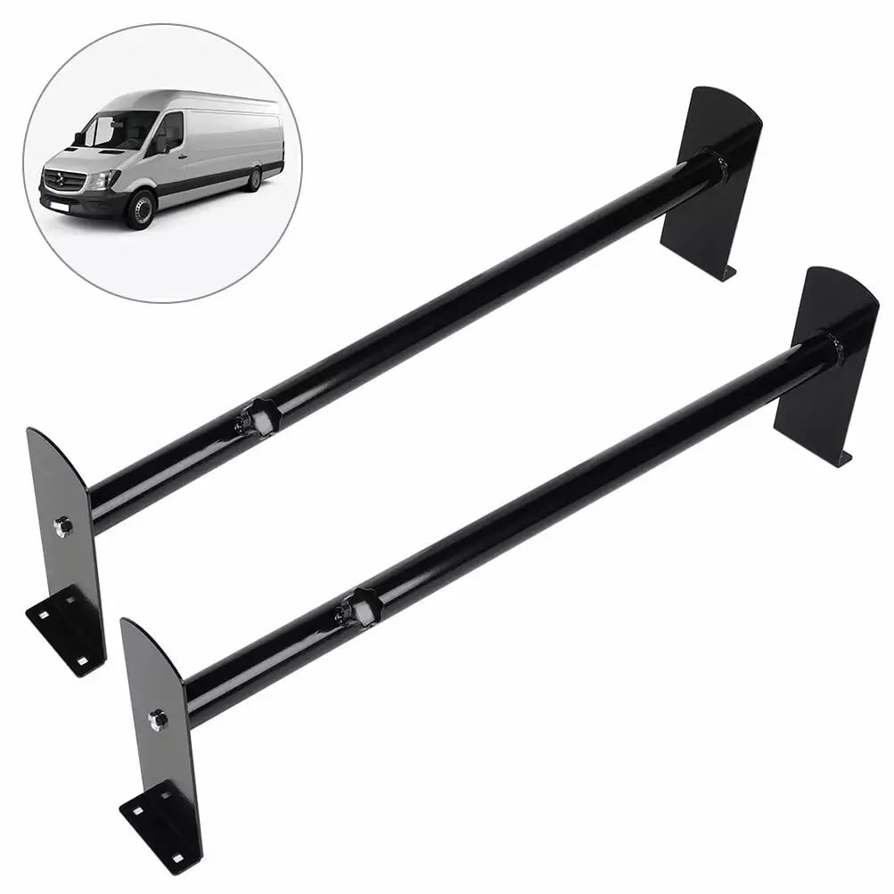 Scitoo Heavy-Duty 2 Bars Steel Utility Ladder Truck Pickup Rack Kayak Contractor Lumber Utility for Ford for Chevy for GMC Van Drilling Required  - Black Van Rack