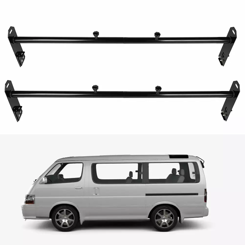 Scitoo Heavy-Duty 2 Bars Van Racks Steel Utility Ladder Truck Pickup Rack Kayak Contractor Lumber Utility for Chevy Express 2500 for Dodge for Ford E-250/350 for GMC Savana Van with Rain Gutters