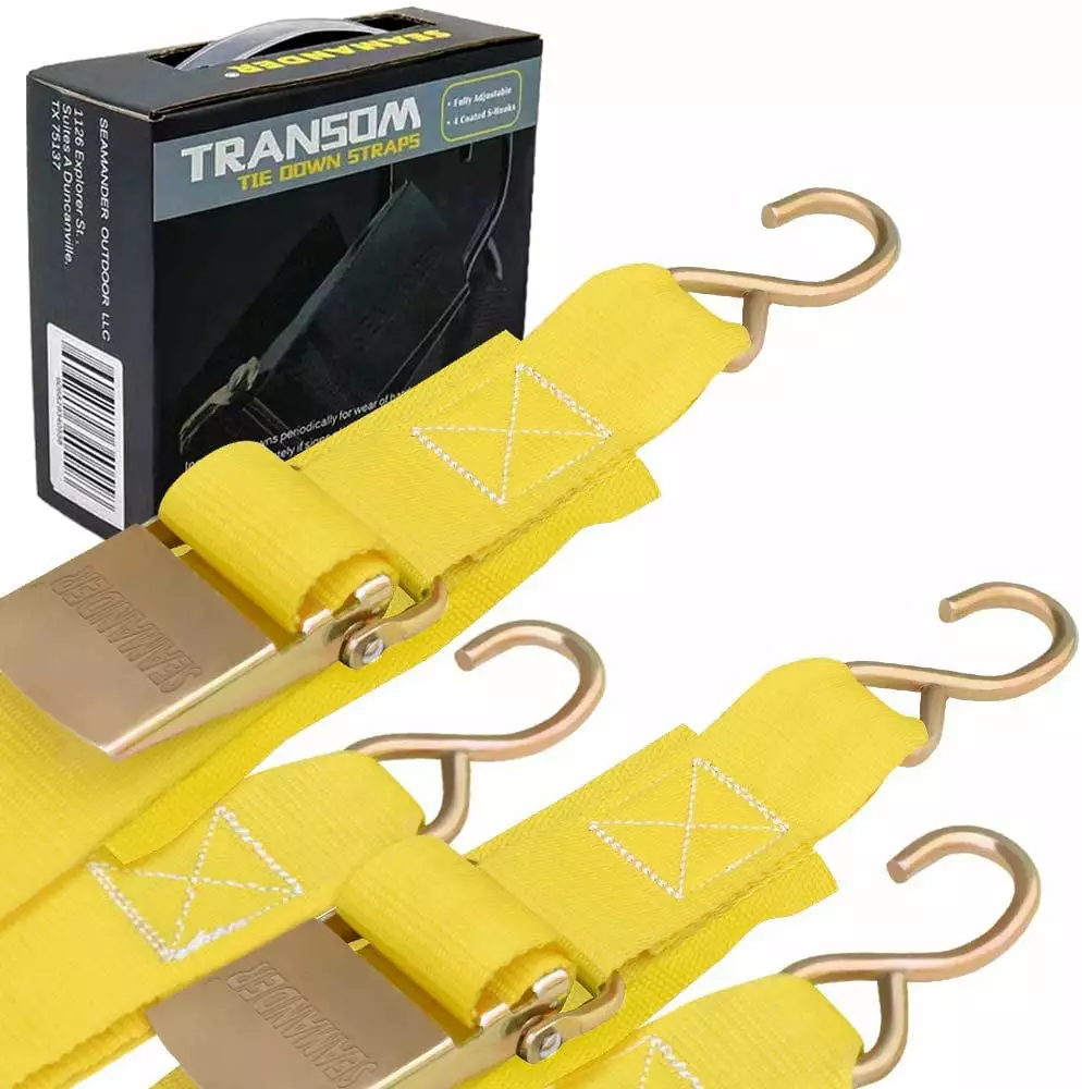 Seamander Marine Boat Trailer 2 inch Trailer Transom Tie-Down Straps.Yellow. 1 Pair